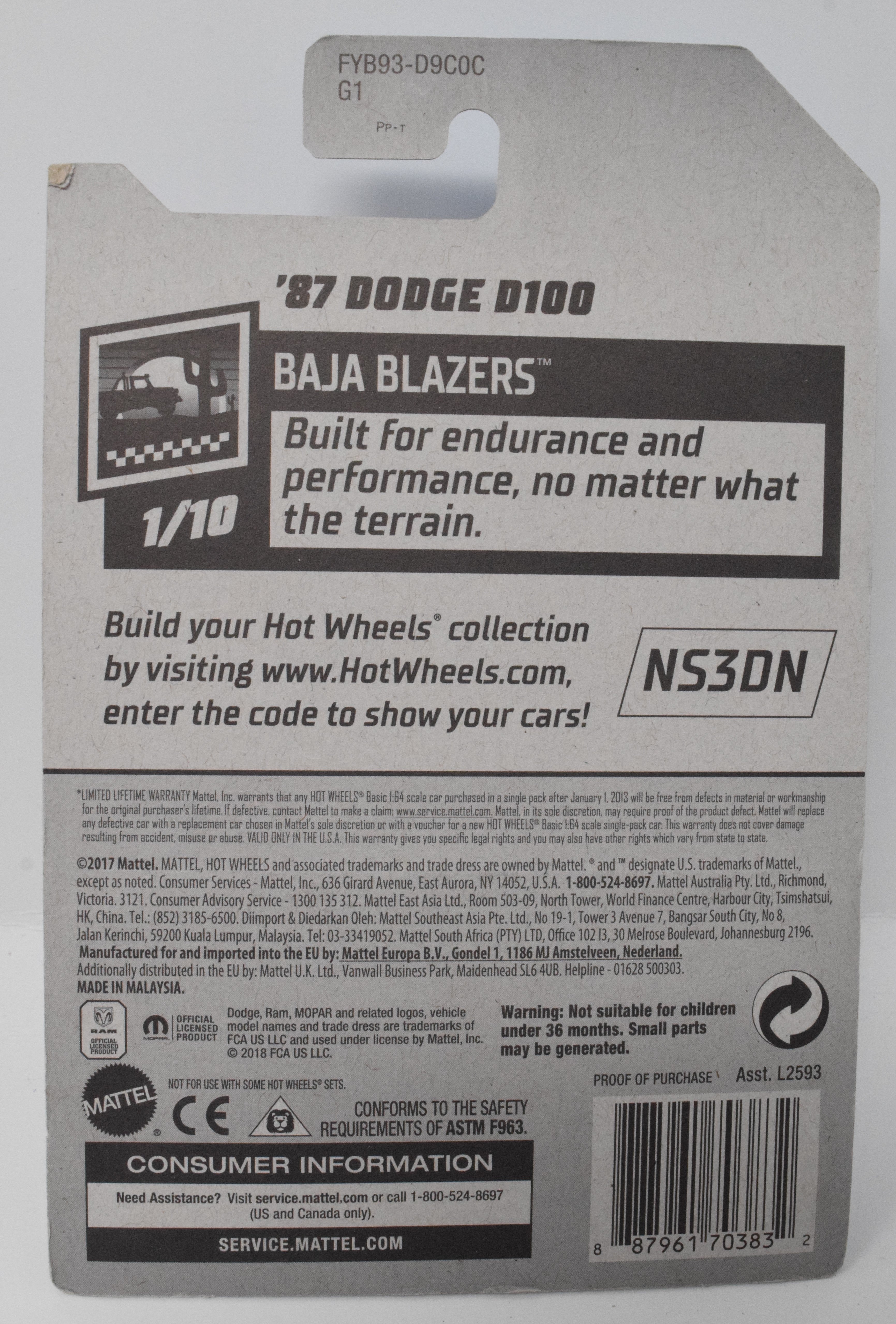 Hot Wheels 87 D100 Baja Blazers 1/10 64 DieCast Car New