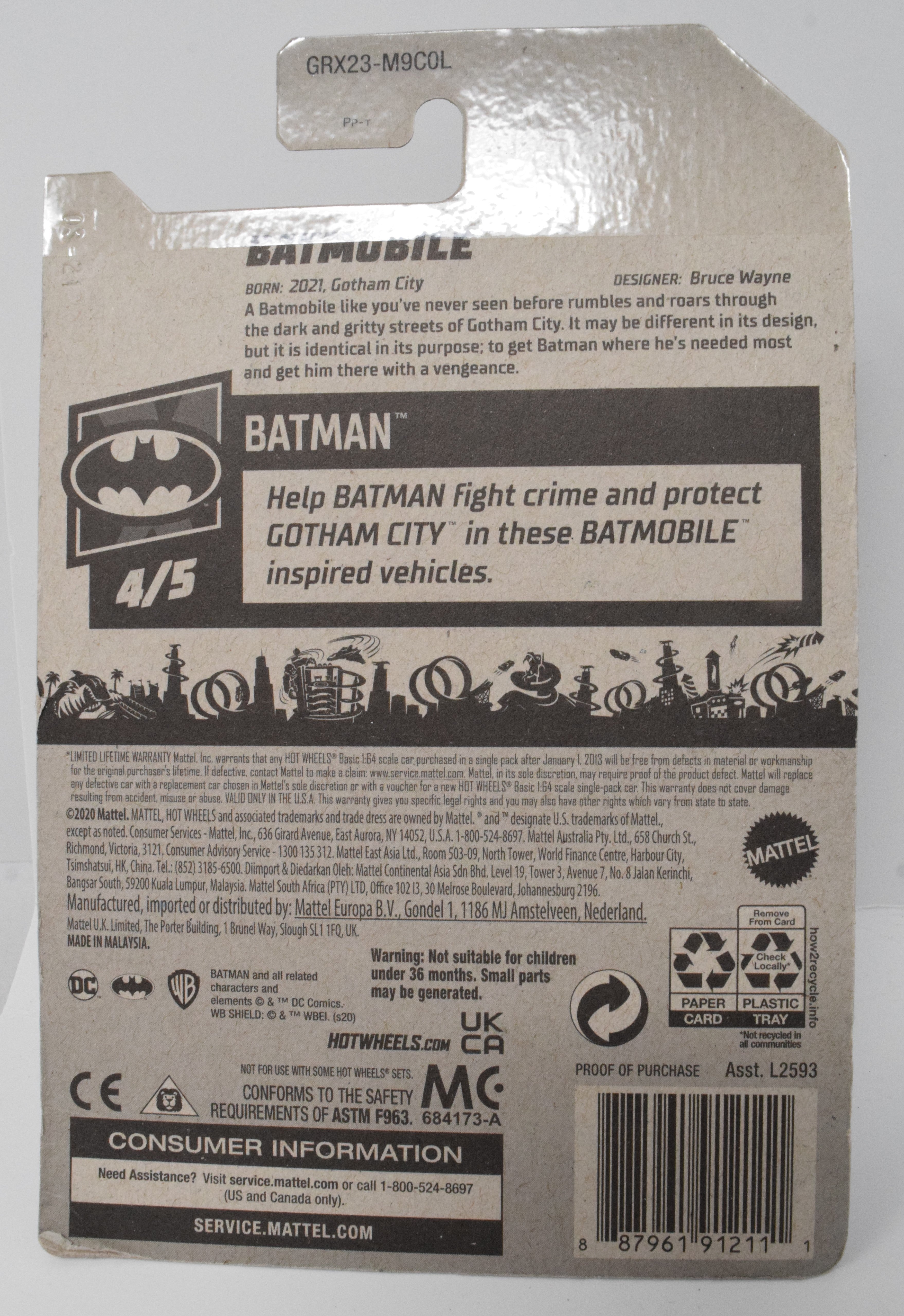 Hot Wheels BatMobile 1st HW Appearance DieCast Car Marvel 4/5 181 New