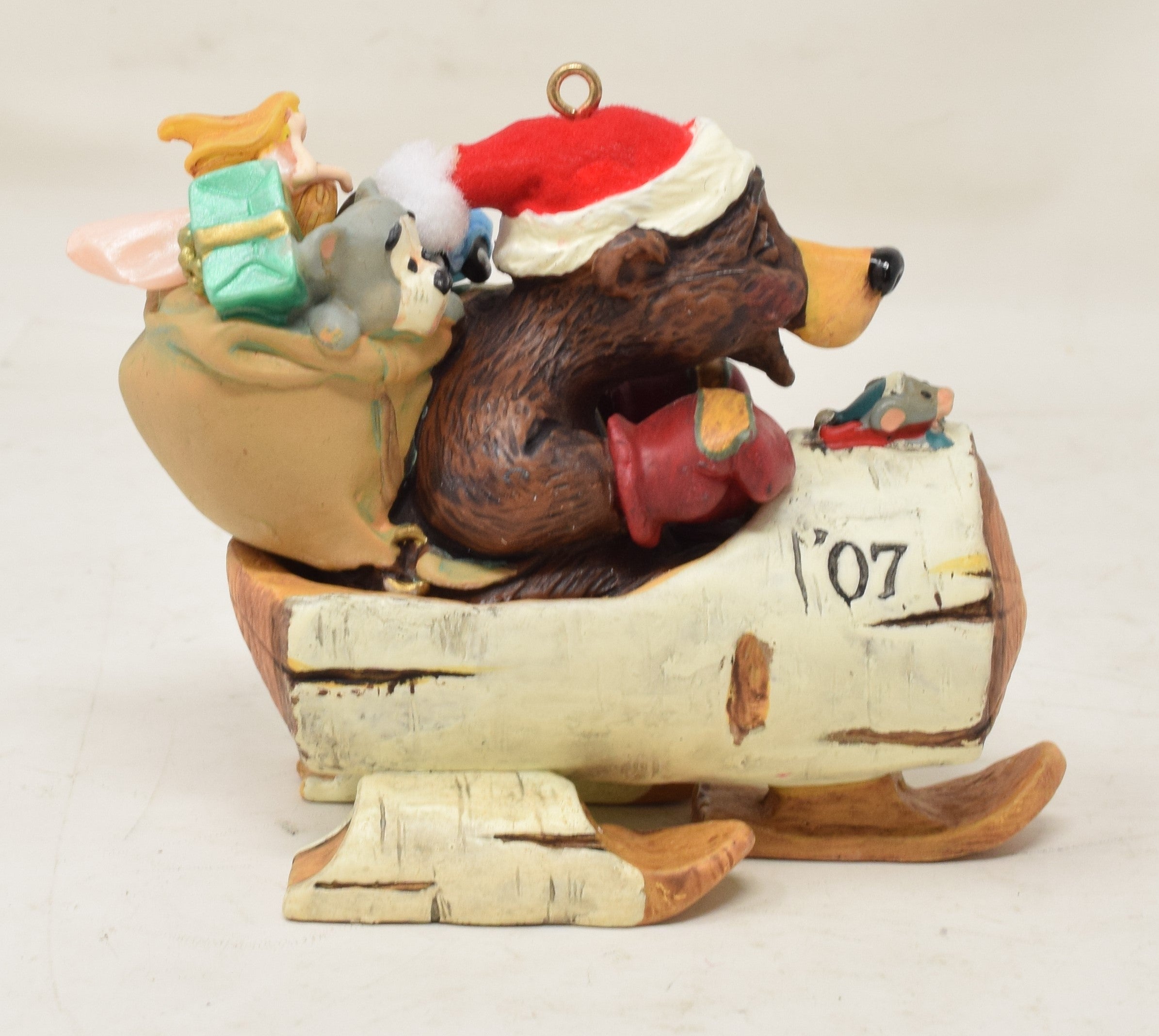 Hallmark Keepsake Ornament Nick Christopher Bear Sledding Into Christmas Tree 2007 NIB