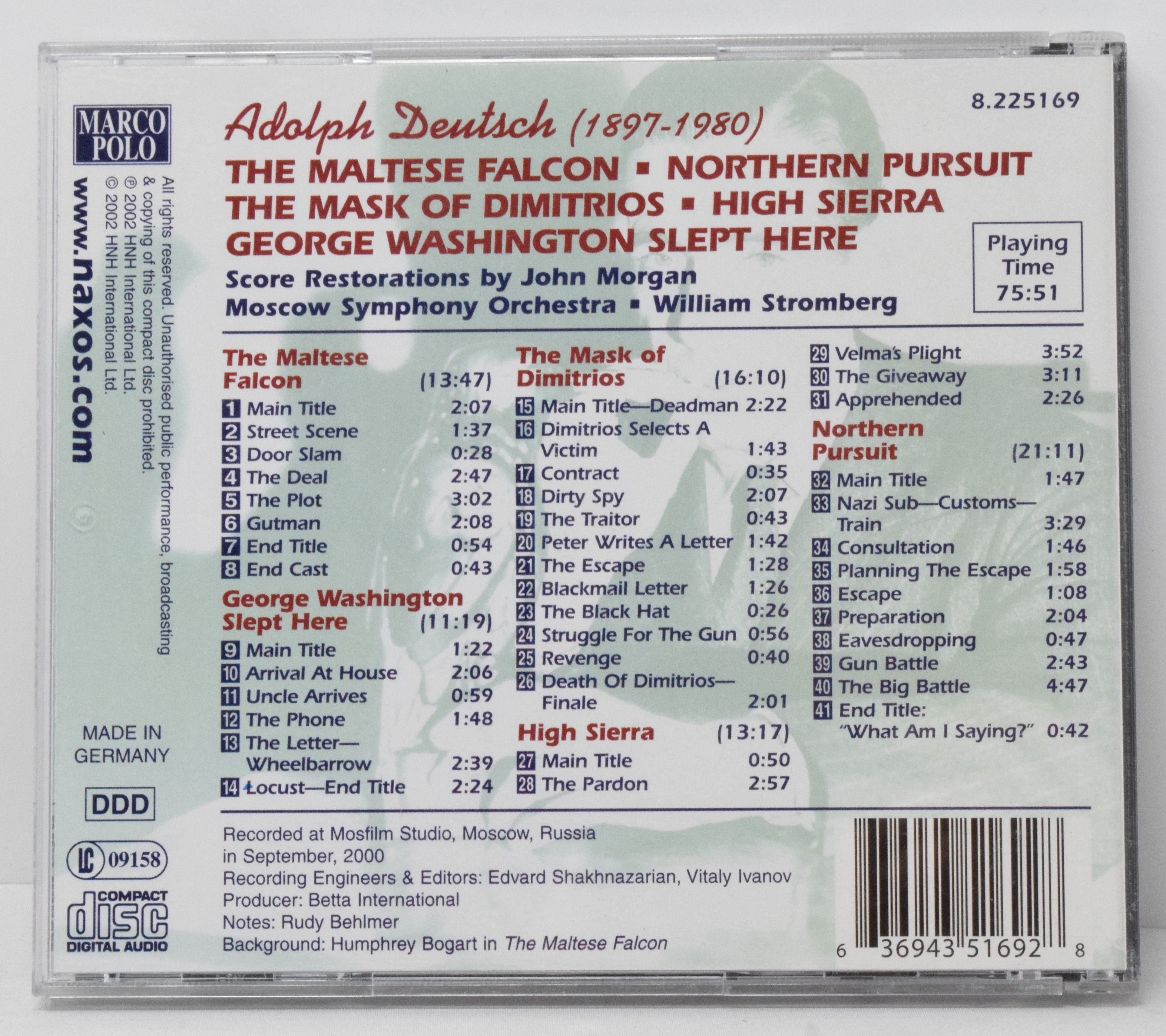 The Maltese Falcon Soundtrack CD Adolph Deutsch Marco Polo High Sierra