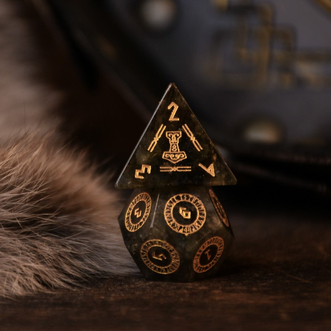 Nordic Black Labradorite Stone Dice Set - Dice Around the World Collection