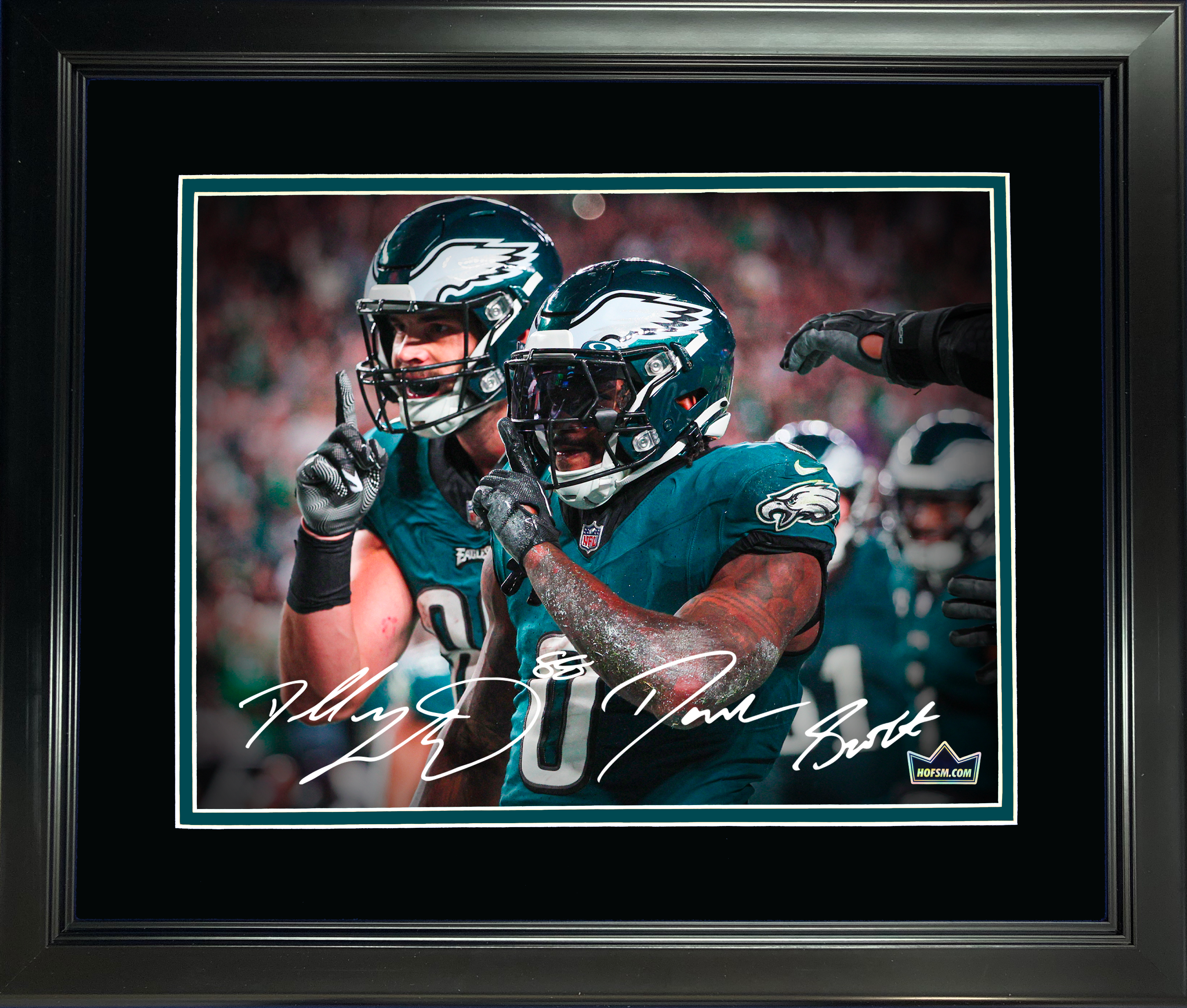 Framed Dallas Goedert & D'Andre Swift Dual Facsimile Laser Engraved Signature Auto Philadelphia Eagles 11"x14" Football Photo HOFSM Holo