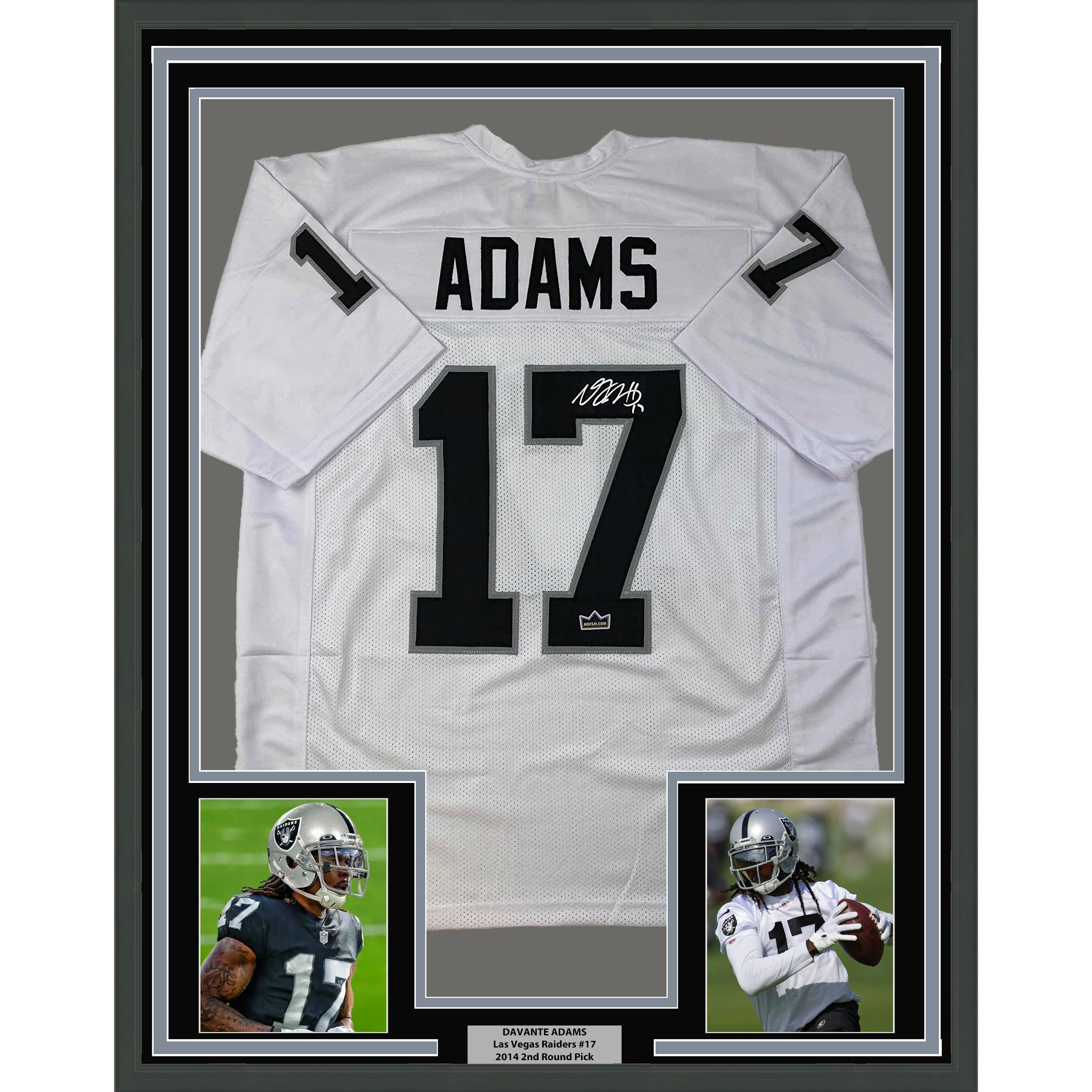 Framed Facsimile Autographed Davante Adams 35x39 Oakland Las Vegas White Reprint Laser Auto Football Jersey