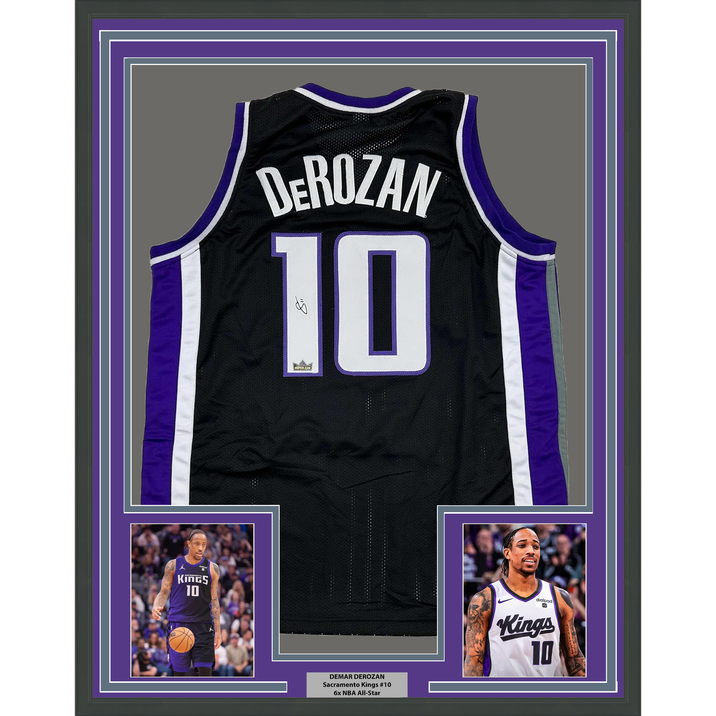 Framed Facsimile Autographed DeMar DeRozan 35x39 Sacramento Black Reprint Laser Auto Basketball Jersey