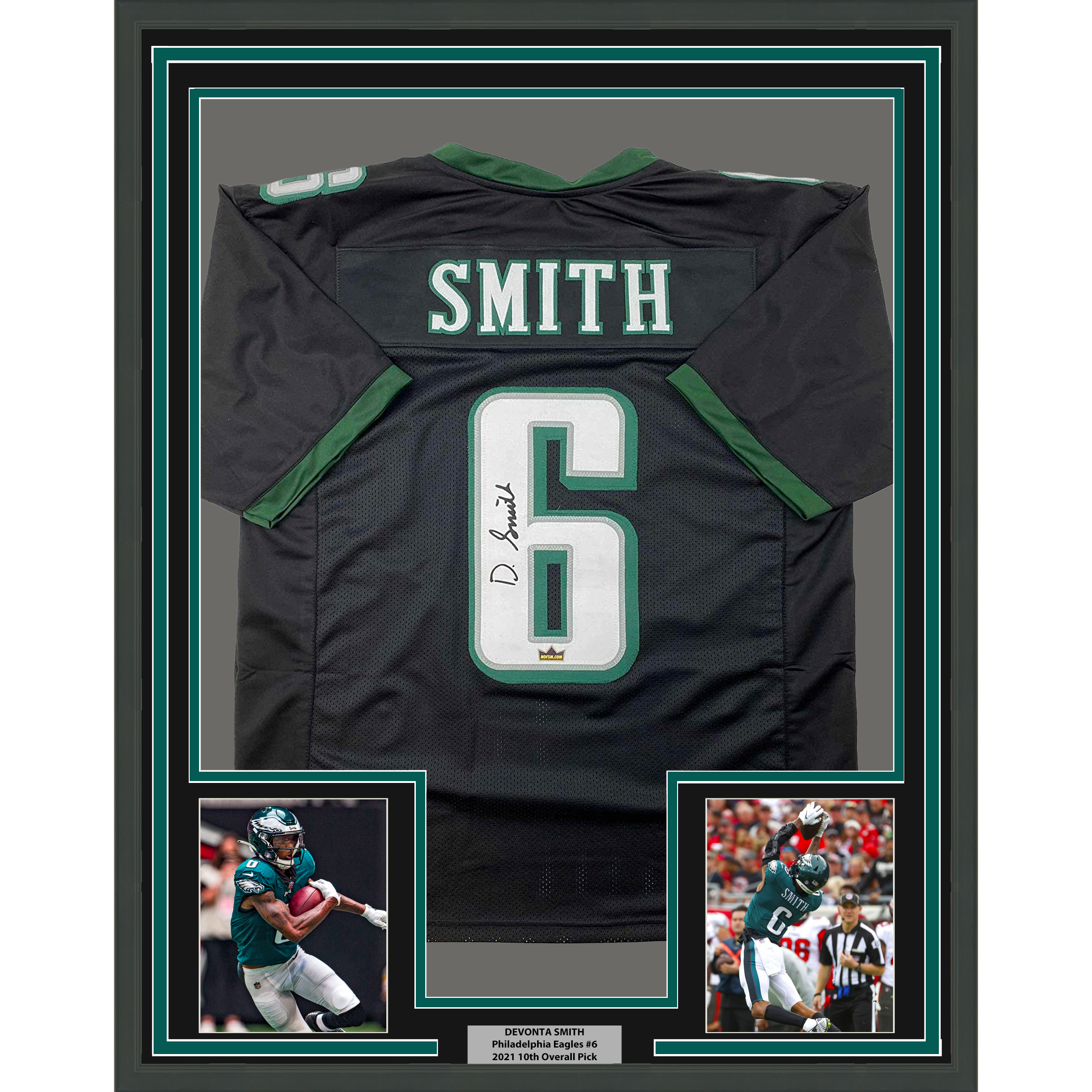 Framed Facsimile Autographed DeVonta Smith 35x39 Philadelphia Black Reprint Laser Auto Football Jersey