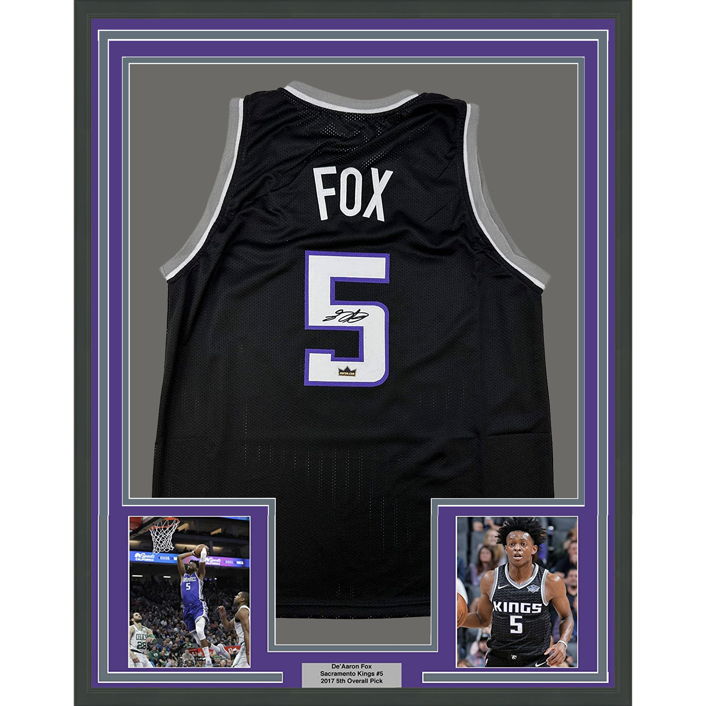 Framed Facsimile Autographed De'Aaron Fox 35x39 Sacramento Black Reprint Laser Auto Basketball Jersey