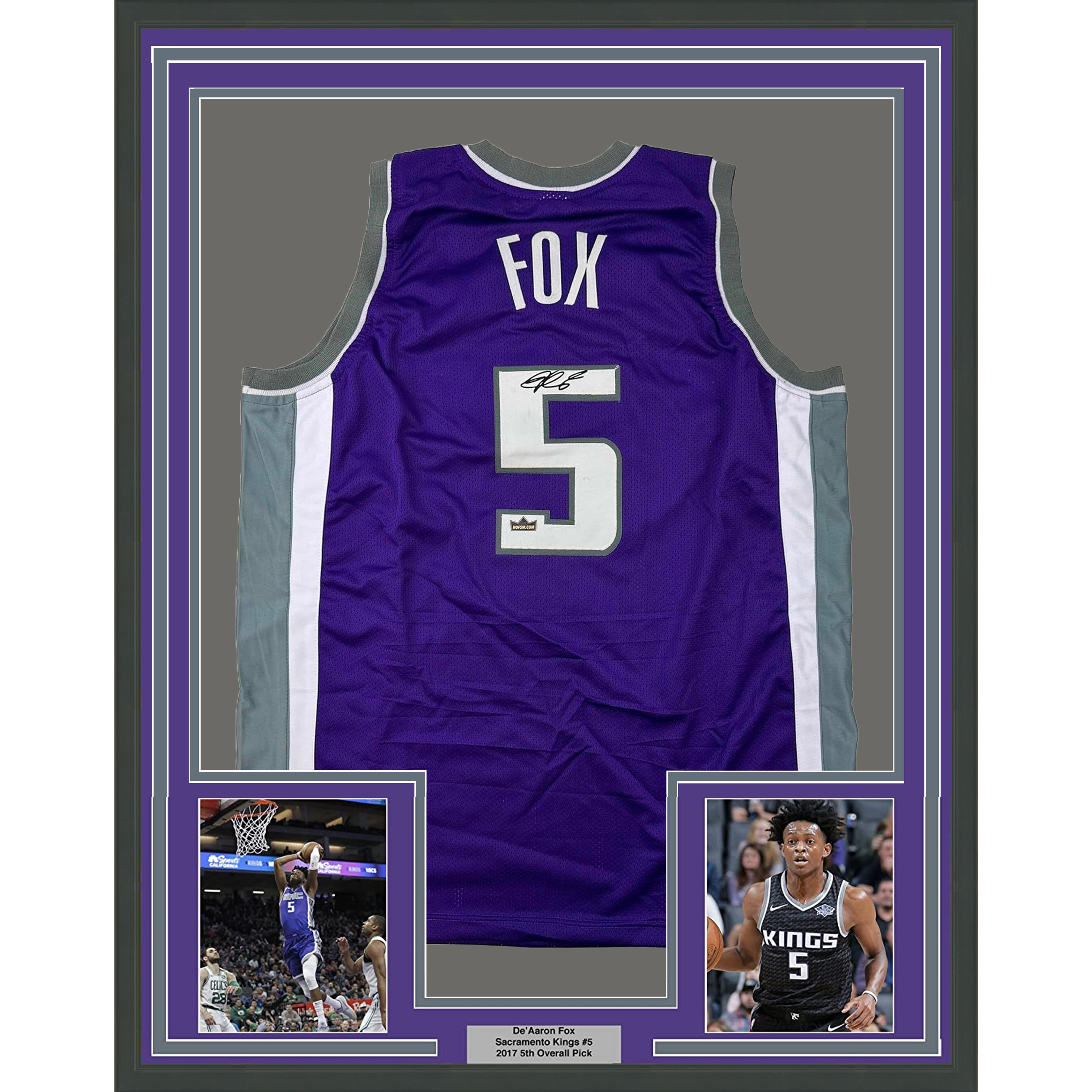 Framed Facsimile Autographed De'Aaron Fox 35x39 Sacramento Purple Reprint Laser Auto Basketball Jersey
