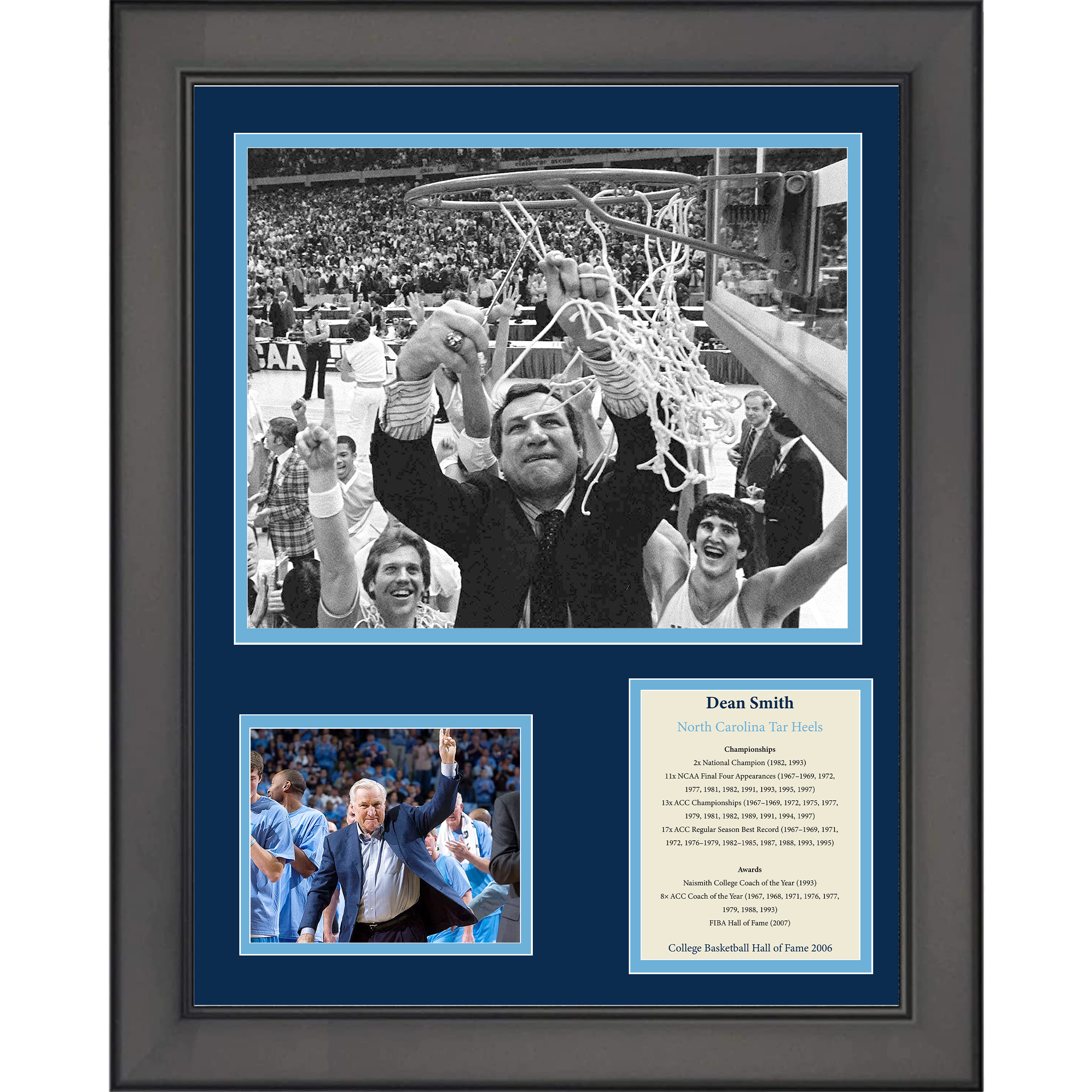 Framed Dean Smith Hall of Fame North Carolina Tar Heels NCAA Basketball 11"x14" Three Photo Collage