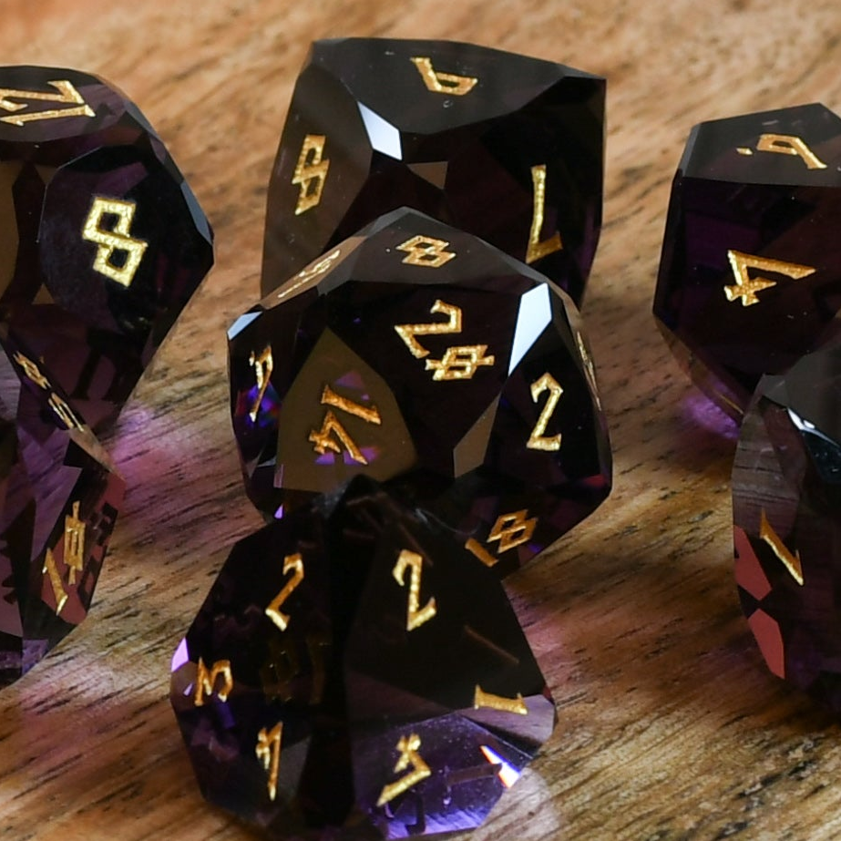Deep Plum Multifaceted Glass Dice Set