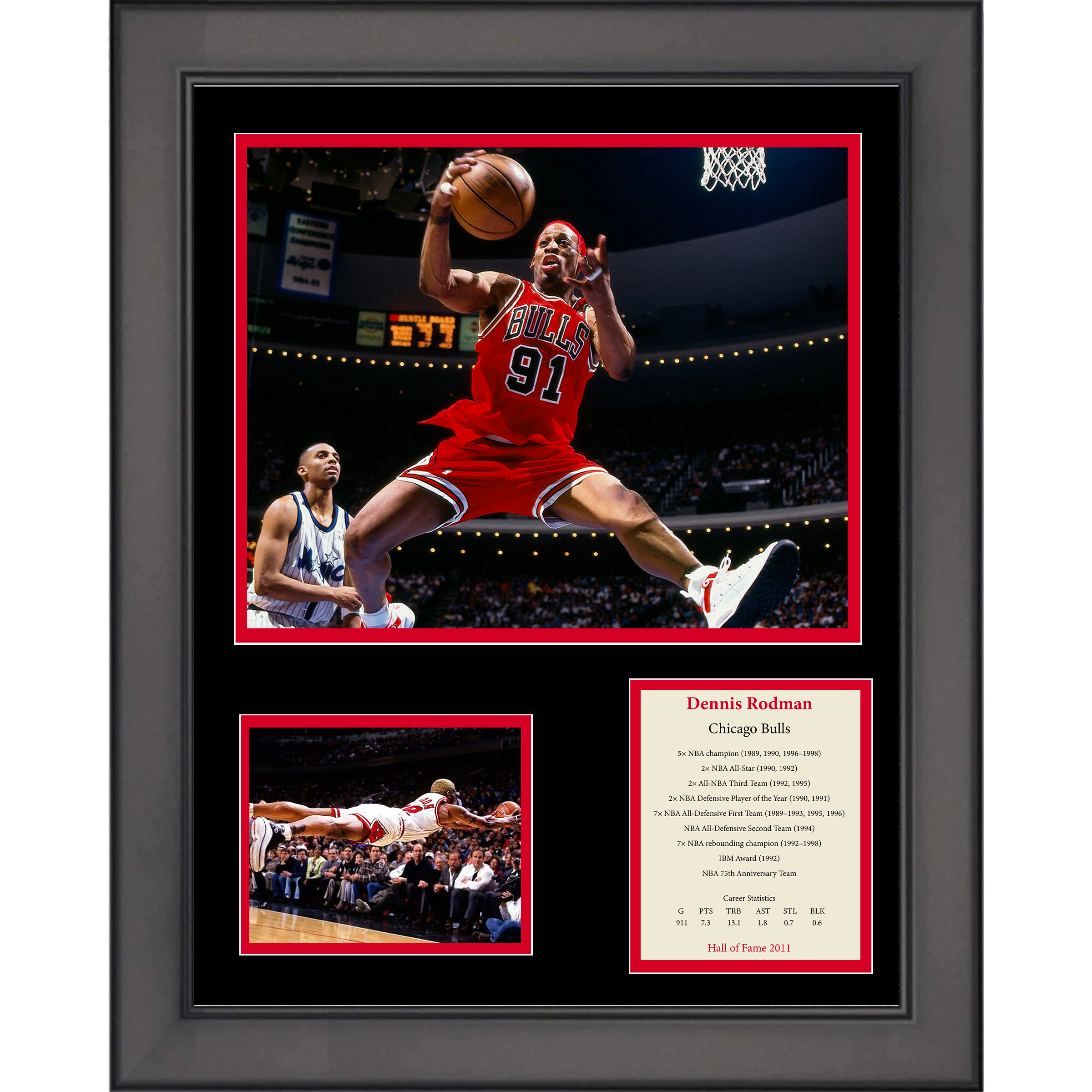 Framed Dennis Rodman Hall of Fame Basketball 11"x14" Three Photo Collage