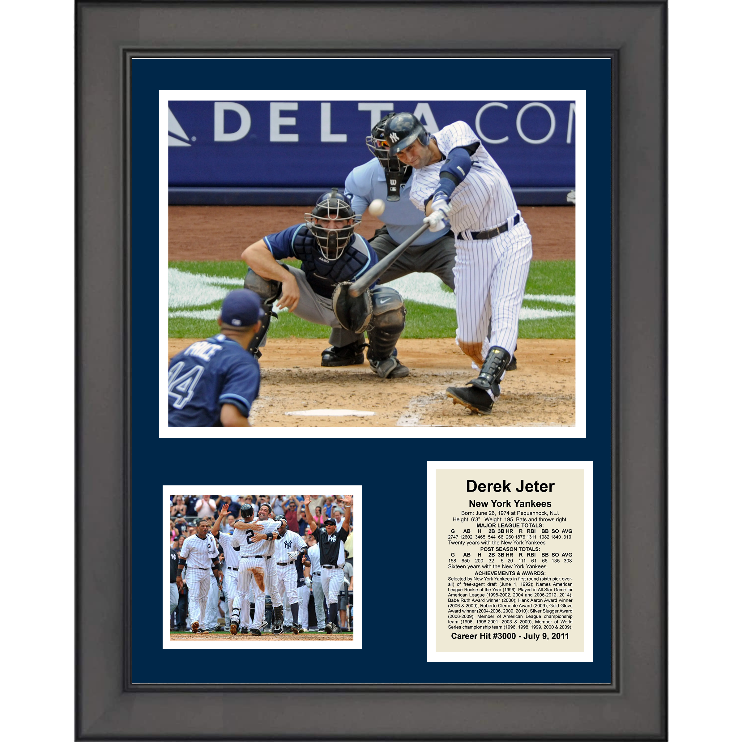 Framed Derek Jeter 3000th Hit New York Yankees Baseball 11"x14" Three Photo Collage
