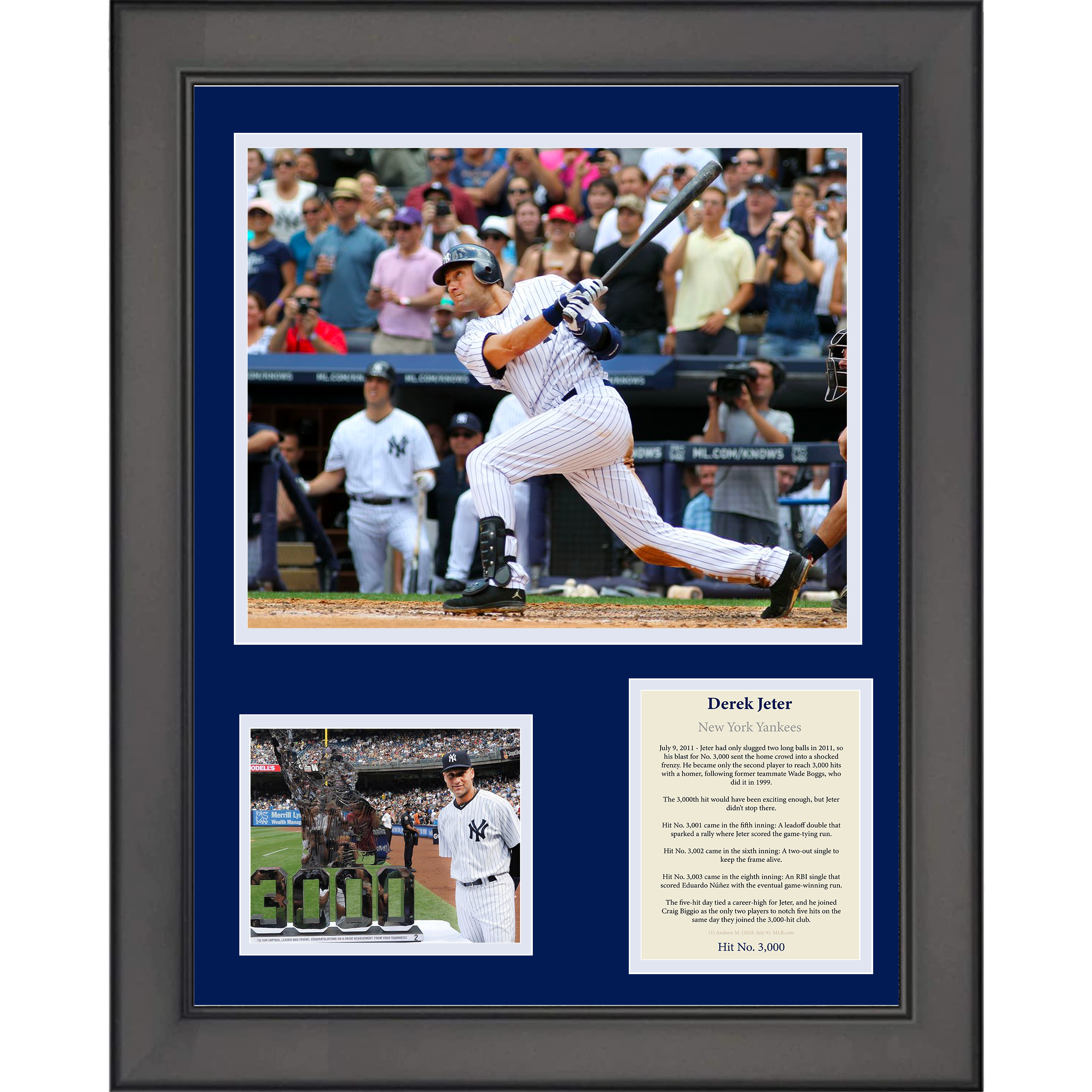 Framed Derek Jeter 3000th Hit New York Yankees Baseball 11"x14" Three Photo Collage