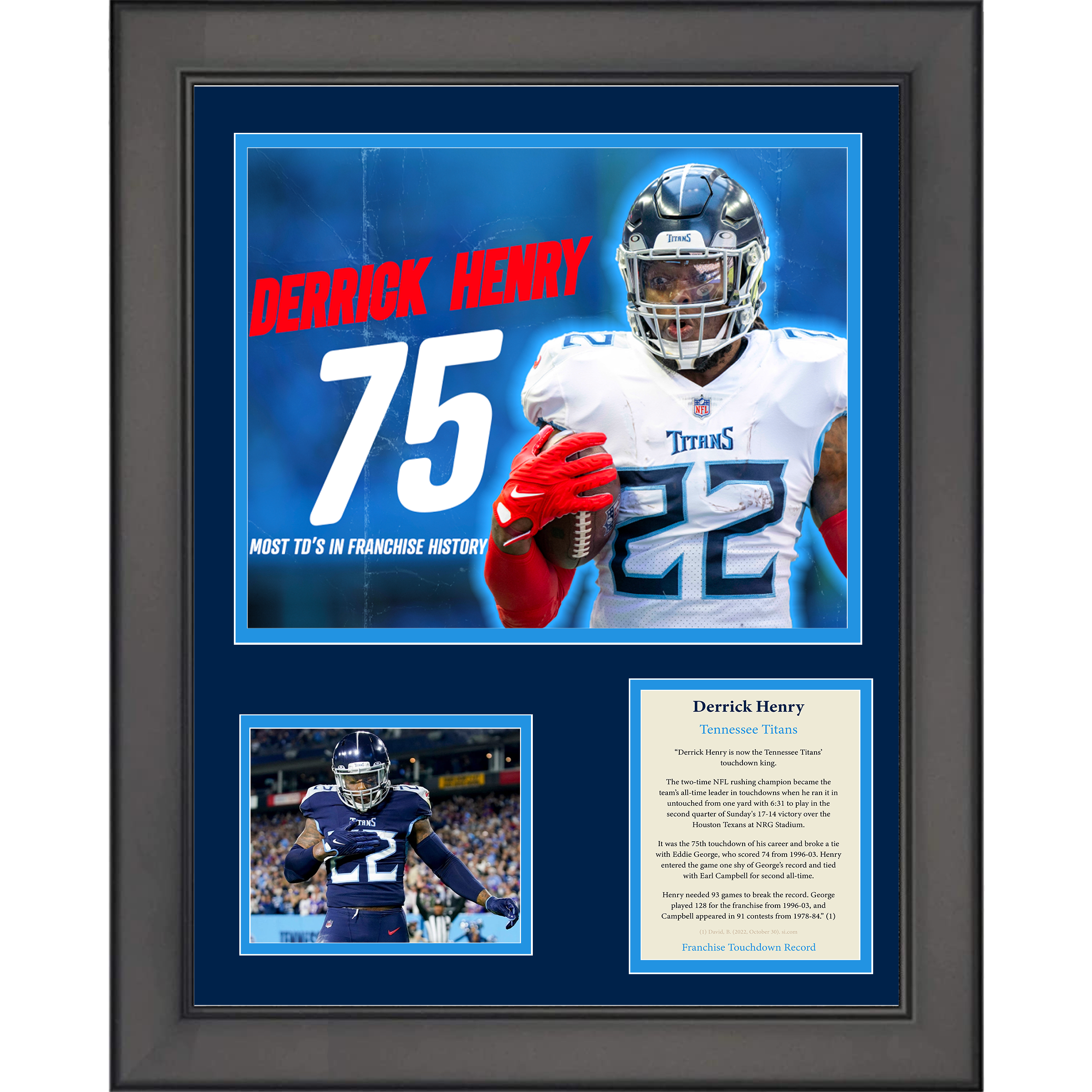 Framed Derrick Henry Tennessee Titans Touchdown Record Football 11"x14" Three Photo Collage