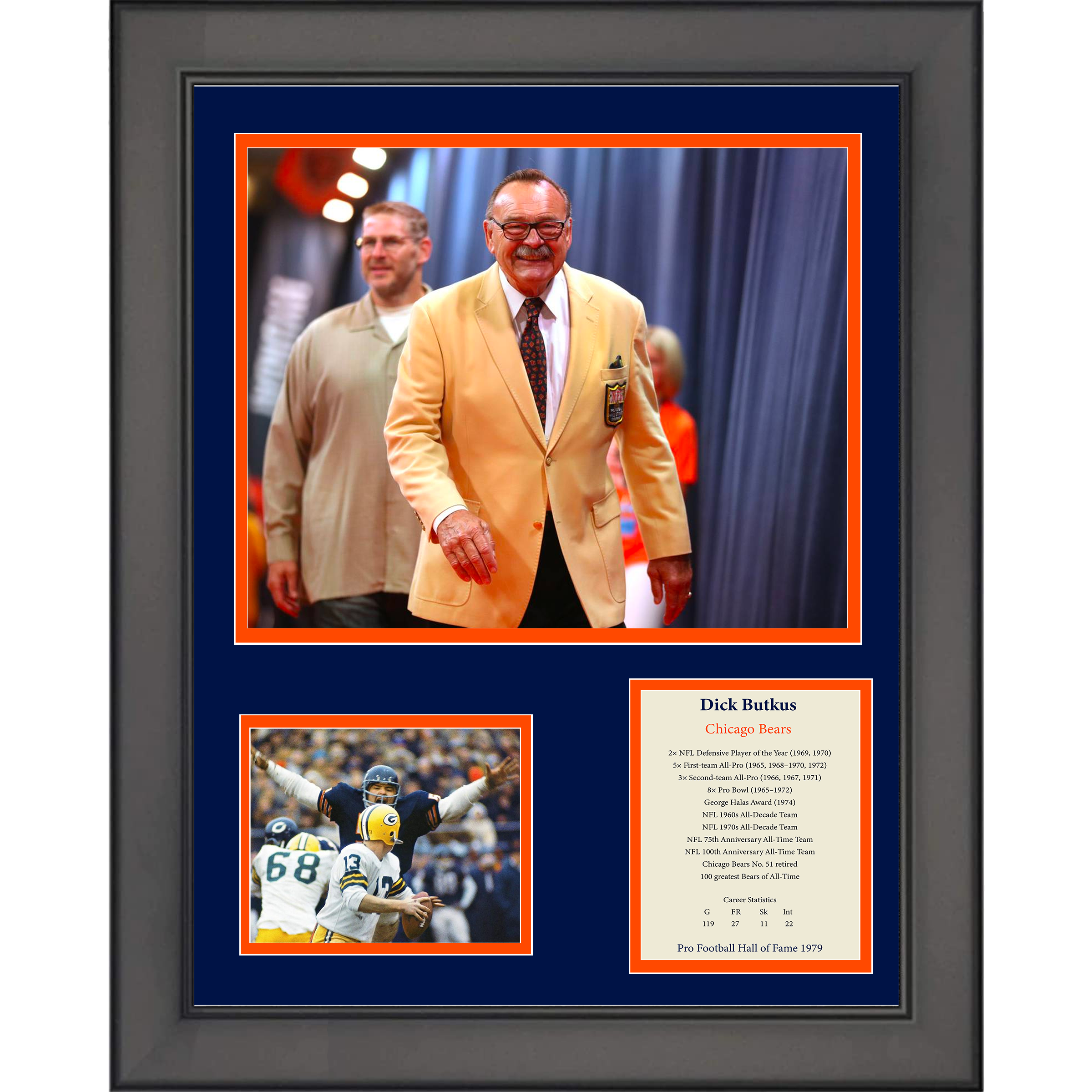 Framed Dick Butkus Hall of Fame Chicago Bears Football 11"x14" Three Photo Collage