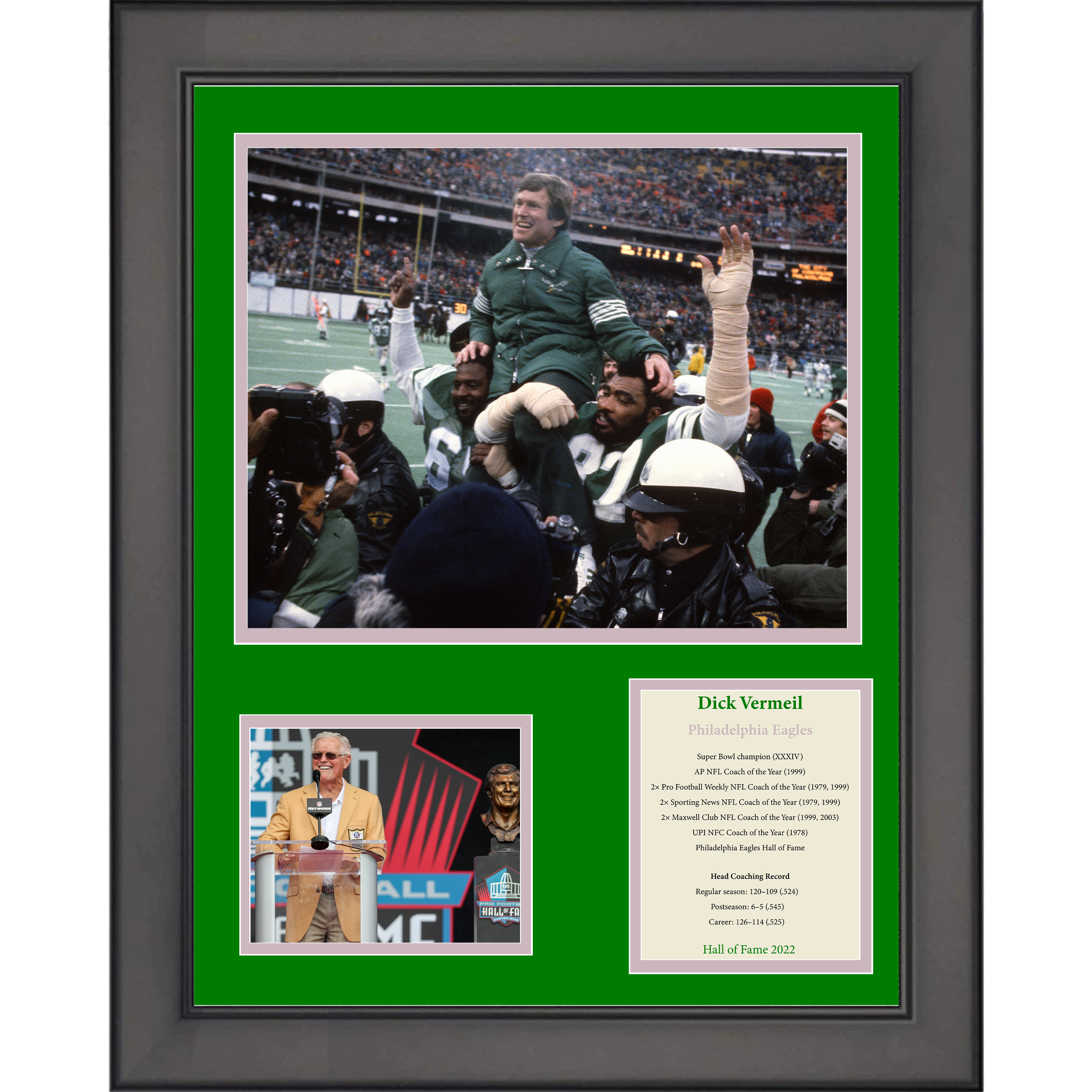 Framed Coach Dick Vermeil Philadelphia Eagles Hall of Fame 11"x14" Football Three Photo Collage