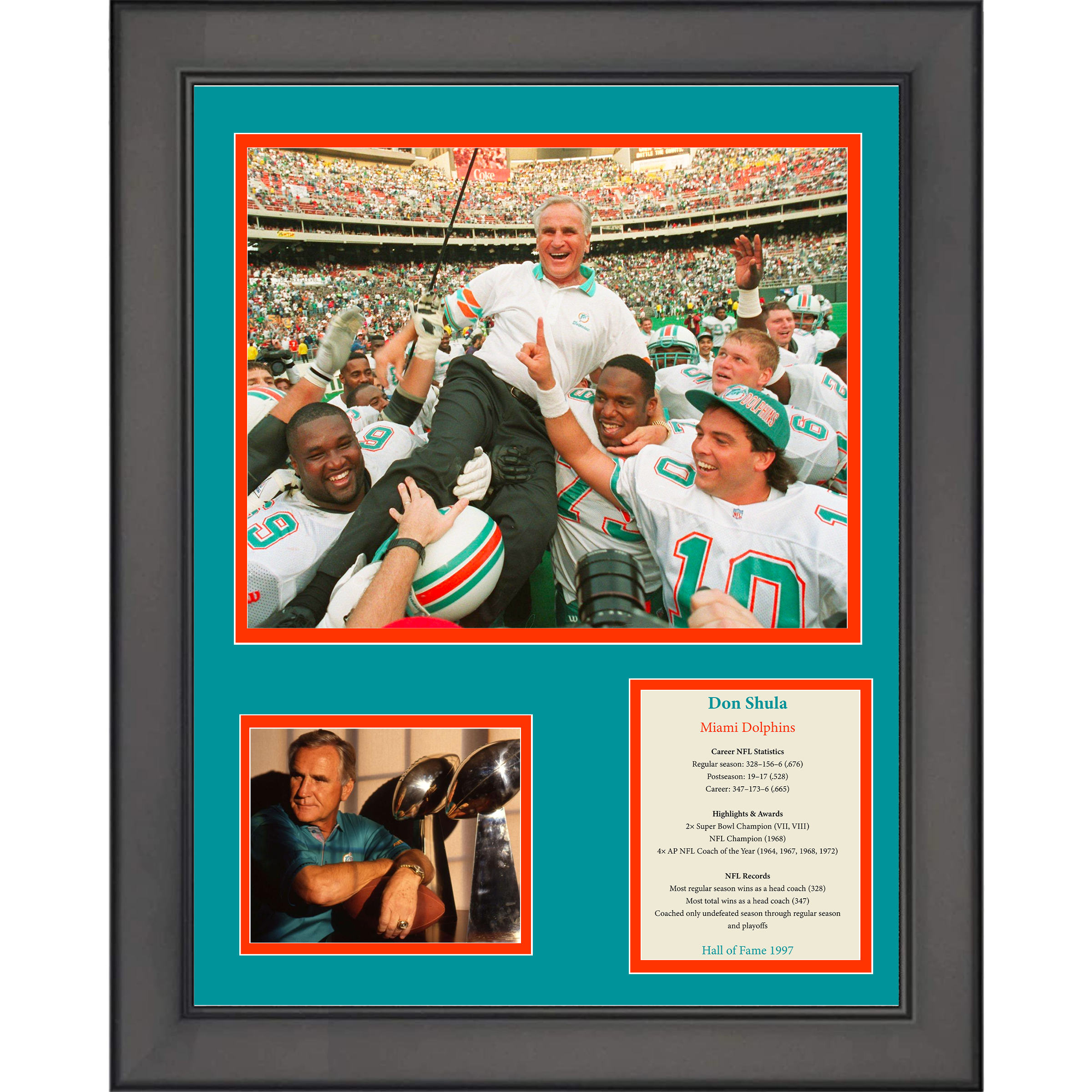 Framed Don Shula Hall of Fame Miami Dolphins Football 11"x14" Three Photo Collage