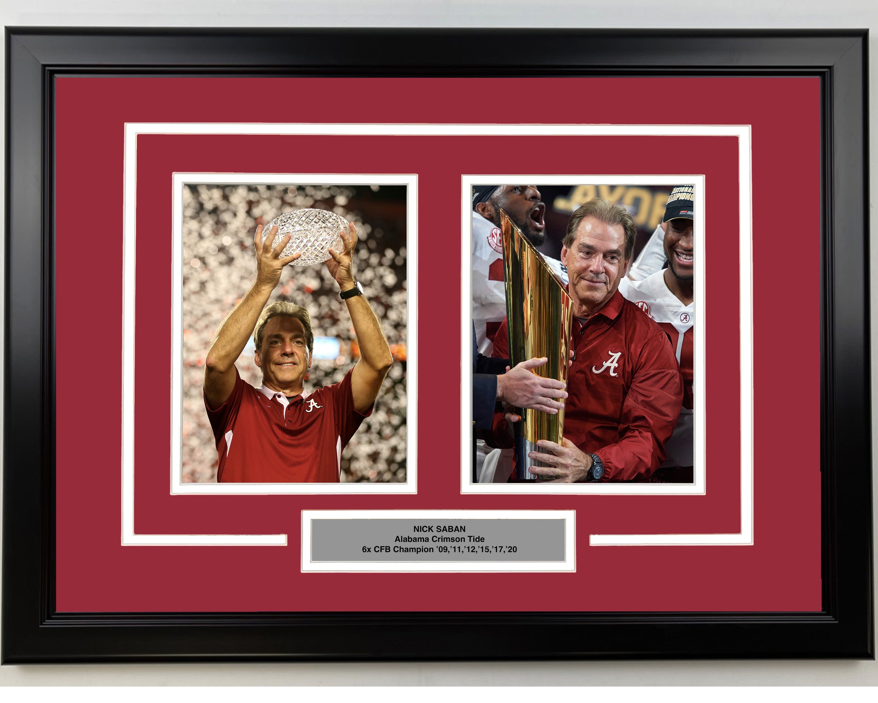 Framed Nick Saban Alabama Crimson Tide 17x23 Dual College Football Photo