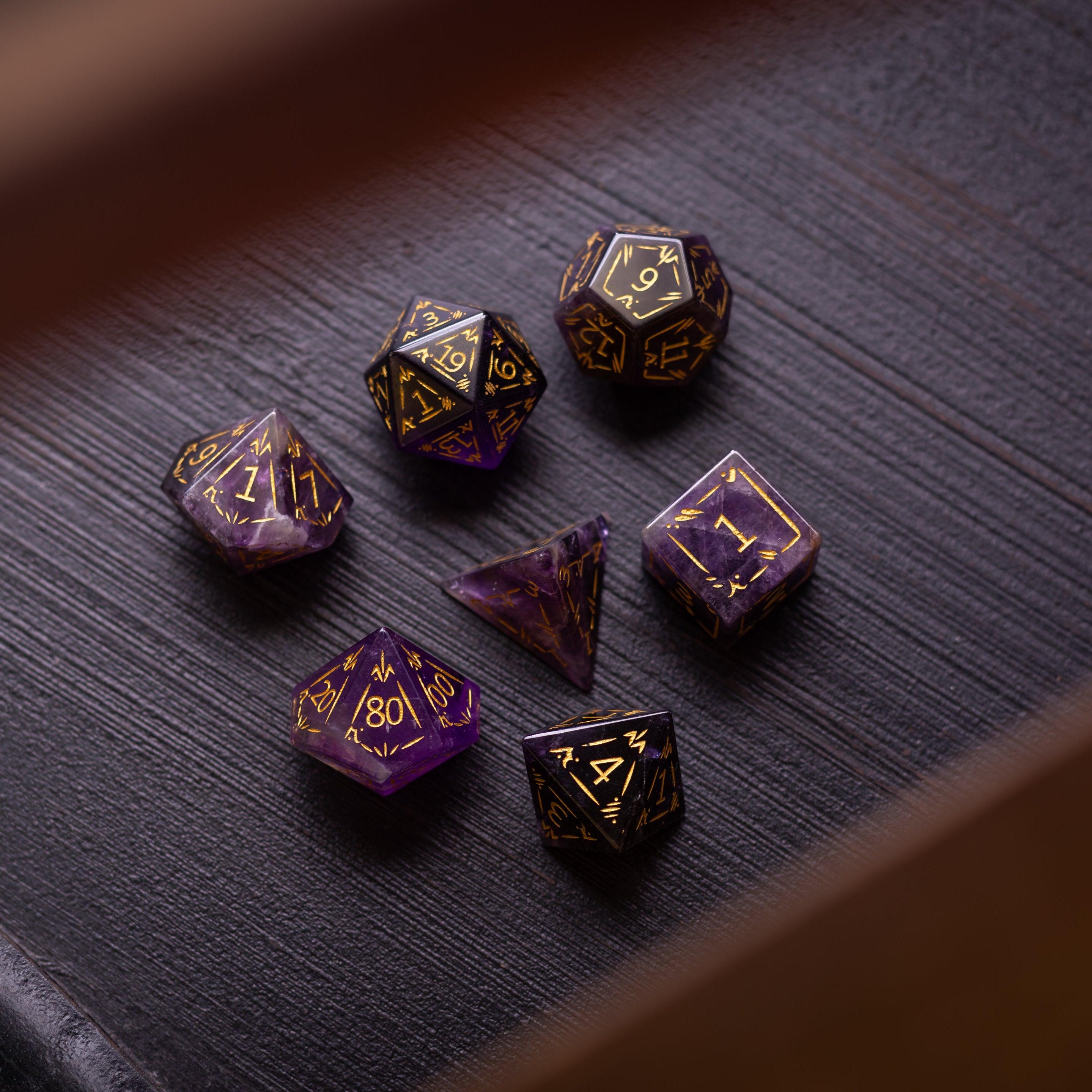 Dragon Shield Purple Amethyst Gemstone DND Dice Set