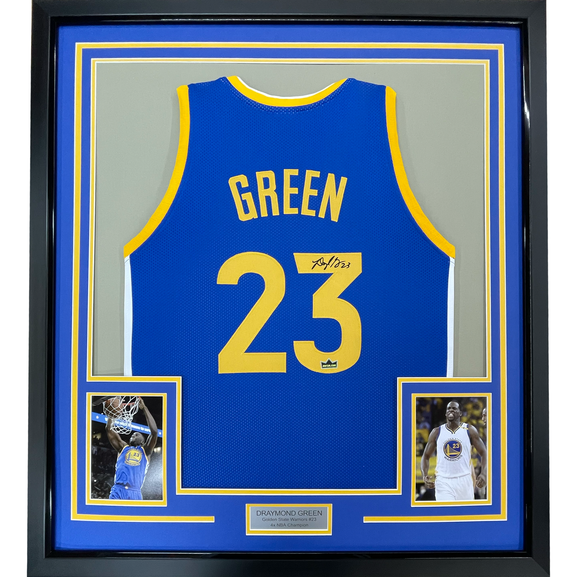 Framed Facsimile Autographed Draymond Green 35x39 Golden State Blue Reprint Laser Auto Basketball Jersey