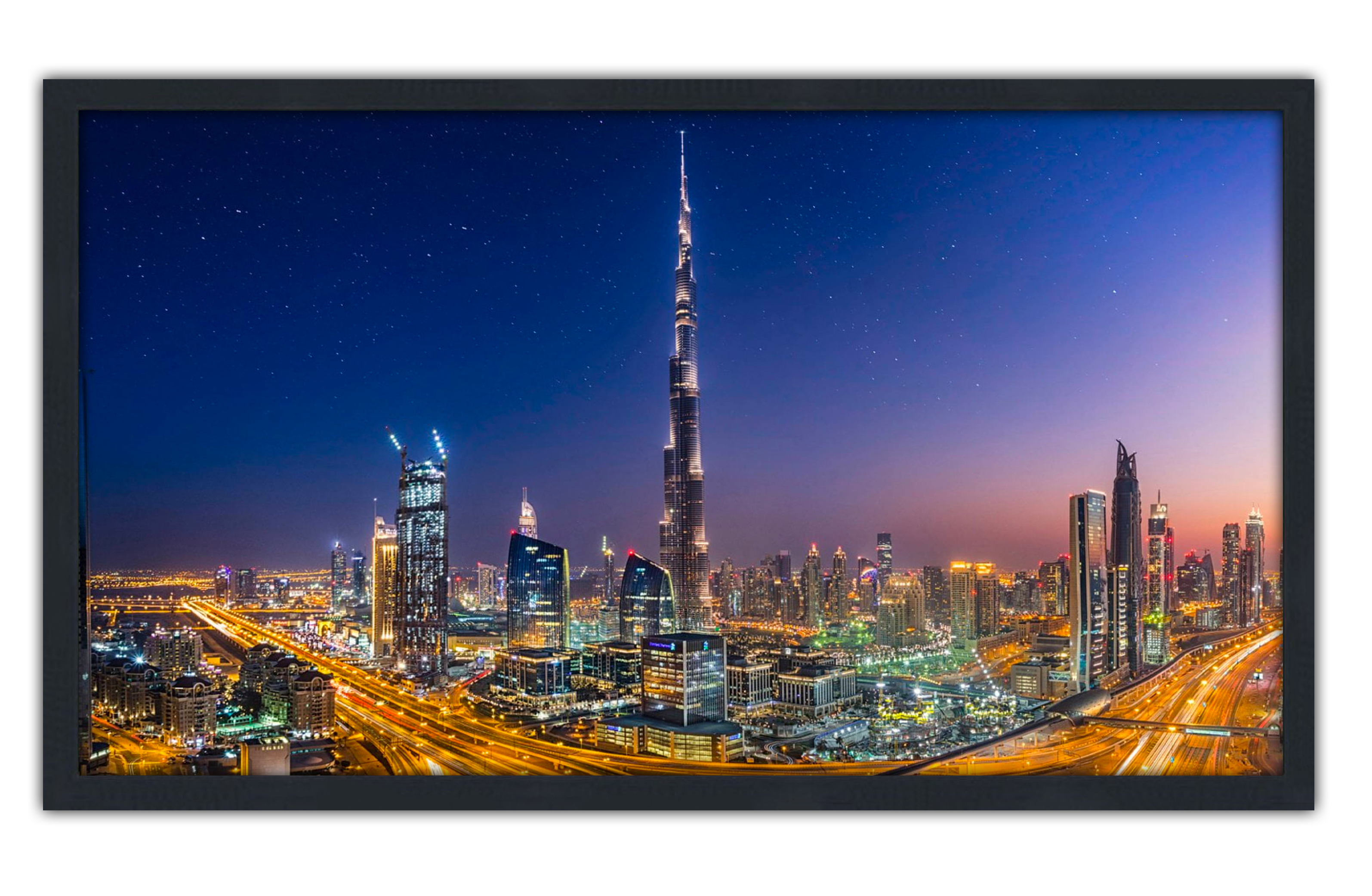 Professionally Framed Dubai Burj Khalifa Skyline High-Resolution Panoramic Photo 12x22 Wall Art