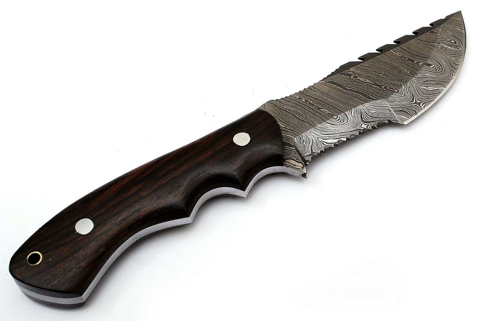 Custom Handcrafted Damascus Steel Tom Brown Tracker Knife - 10" Rosewood Handle with Horizontal Leather Sheath | Survival, Camping, Tactical | KBS Knives