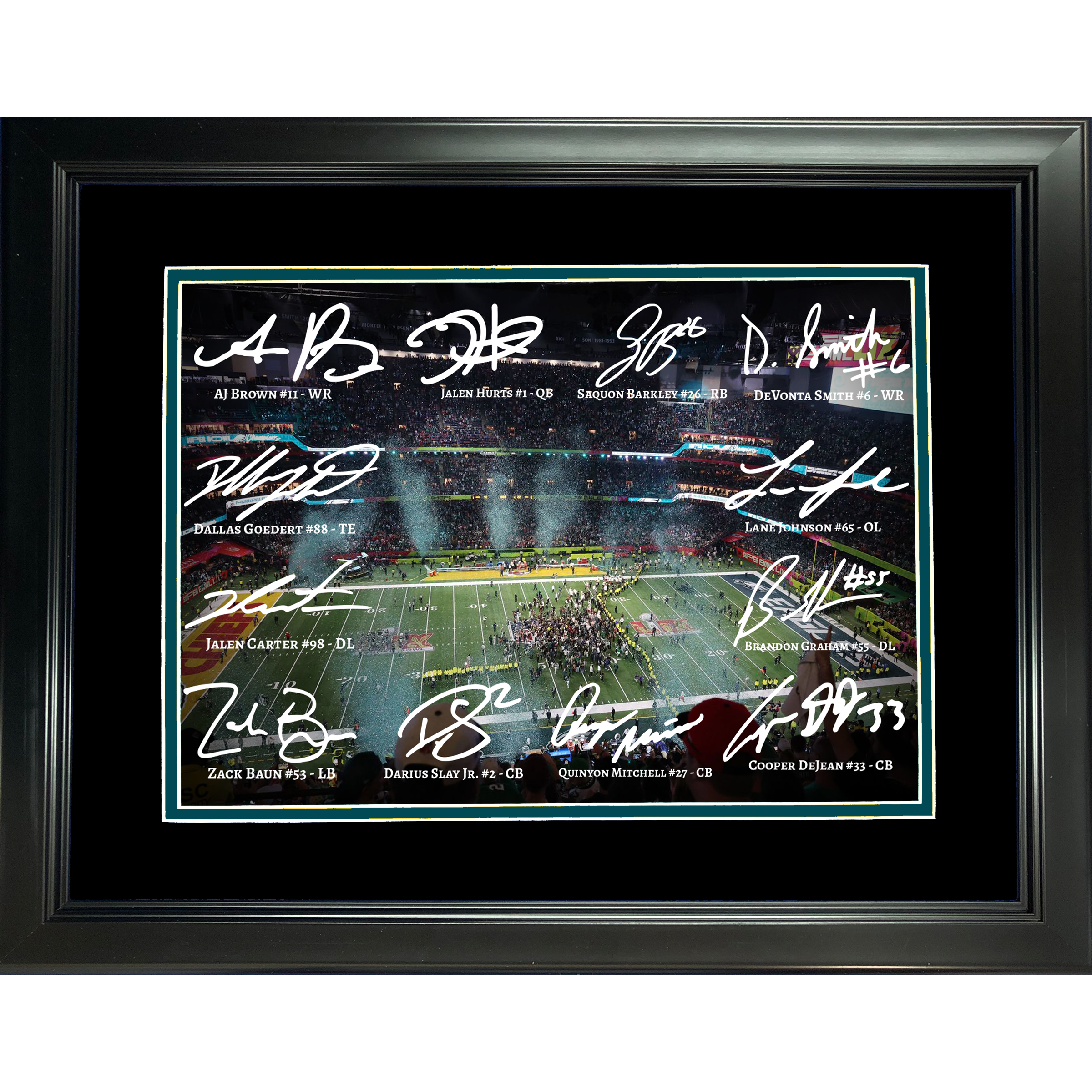 Framed Philadelphia Eagles Super Bowl LIX 59 Champions Facsimile Signature Team Signed Auto 11"x14" Football Photo