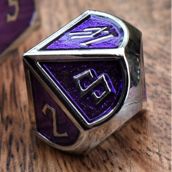 Elder Runes Purple And Silver Metal Dice Set