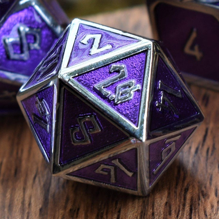 Elder Runes Purple And Silver Metal Dice Set