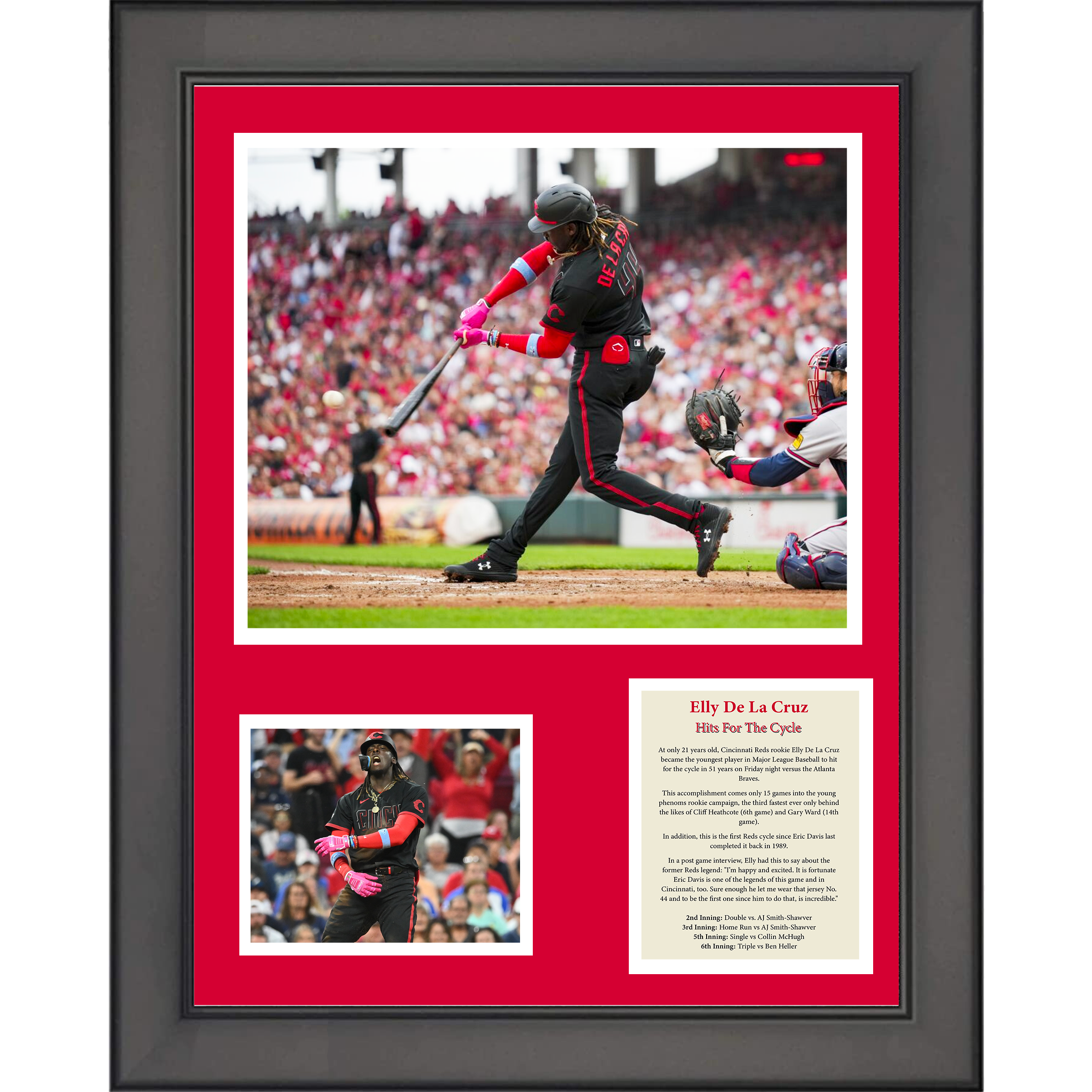 Framed Elly De La Cruz Rookie Year Cycle Cincinnati Reds 11"x14" Baseball Three Photo Collage
