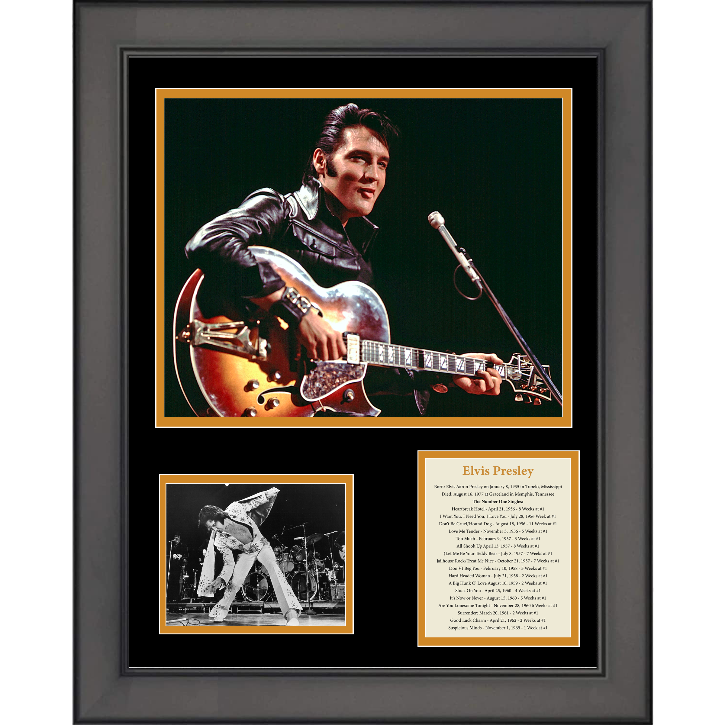 Framed Elvis Presley Record Biography 11"x14" Music Three Photo Collage