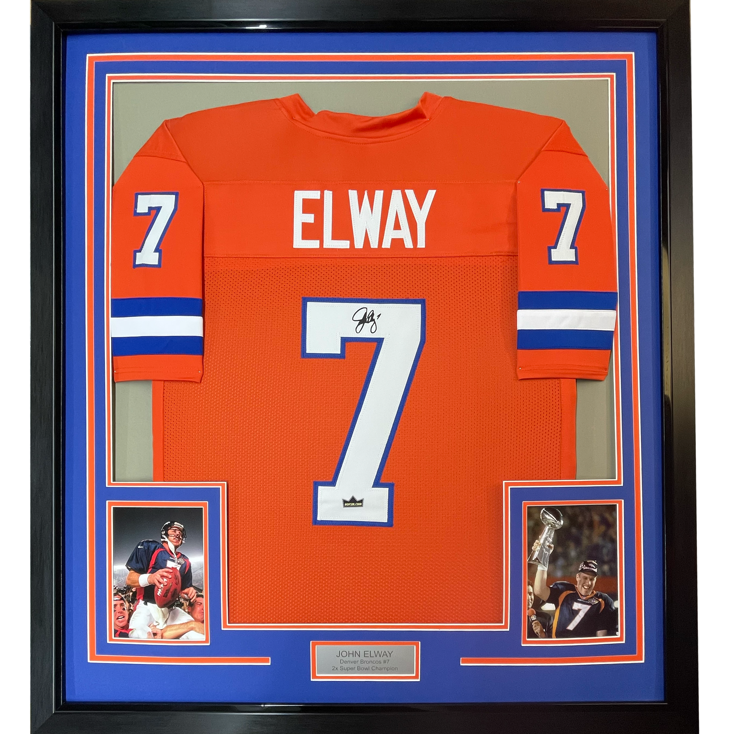 Framed Facsimile Autographed John Elway 35x39 Denver Orange Retro Reprint Laser Auto Football Jersey