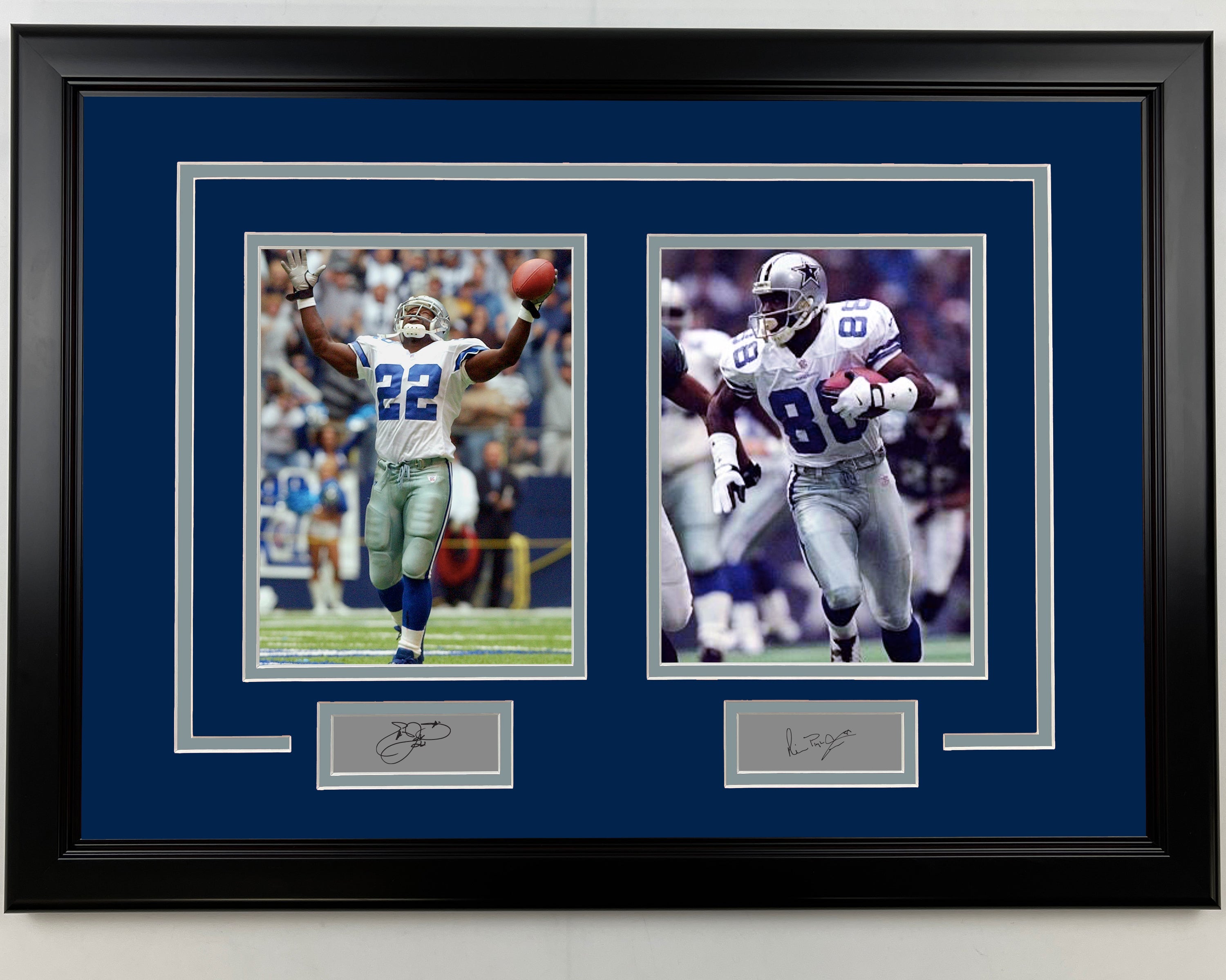 Framed Emmitt Smith and Michael Irvin Dallas Cowboys 17x23 Dual Football Photo