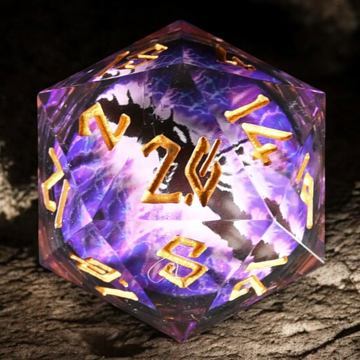 Enchanted Dragon Eye (Purple/Gold) Liquid Core 50mm D20