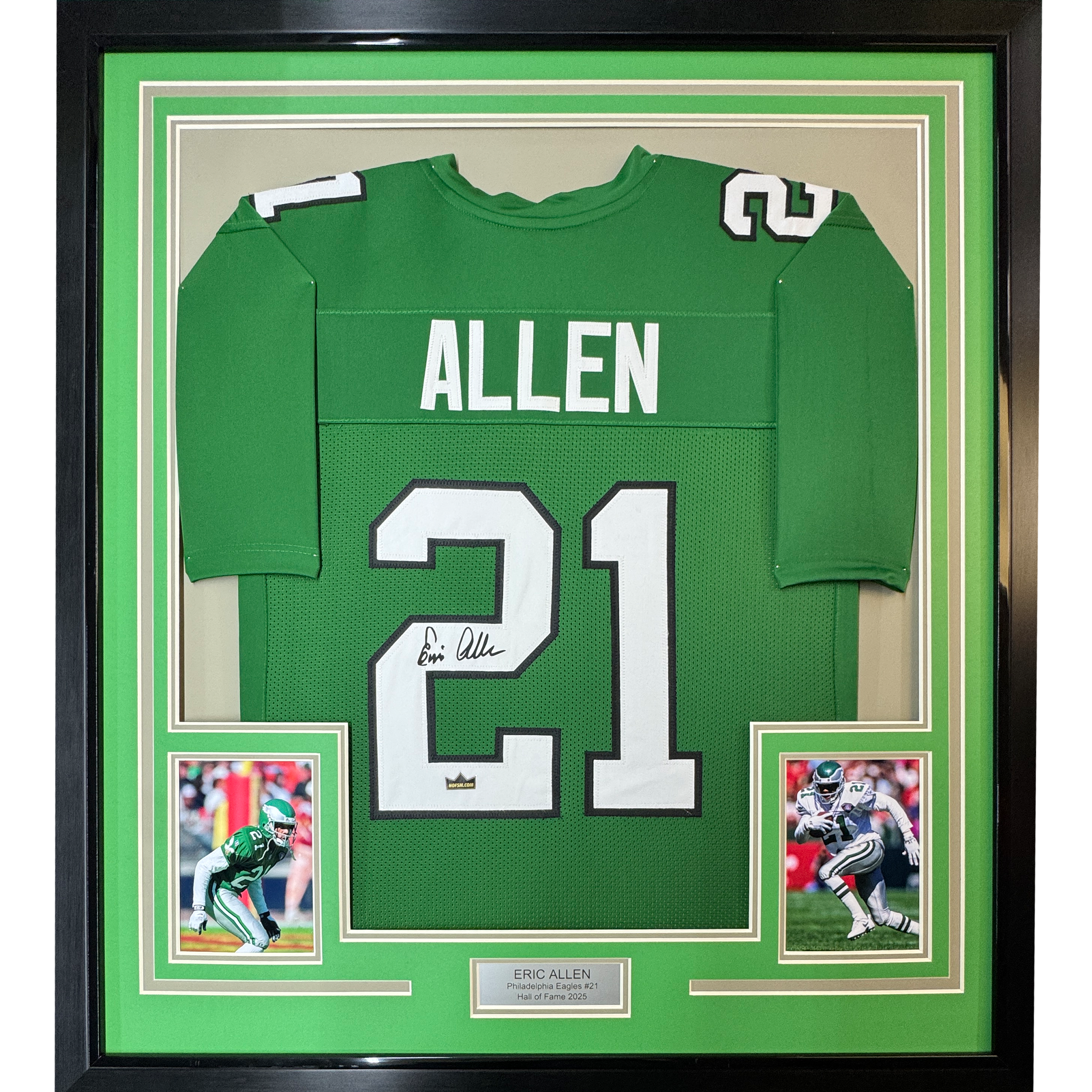 Framed Facsimile Autographed Eric Allen 35x39 Philadelphia Kelly Green Reprint Laser Auto Football Jersey