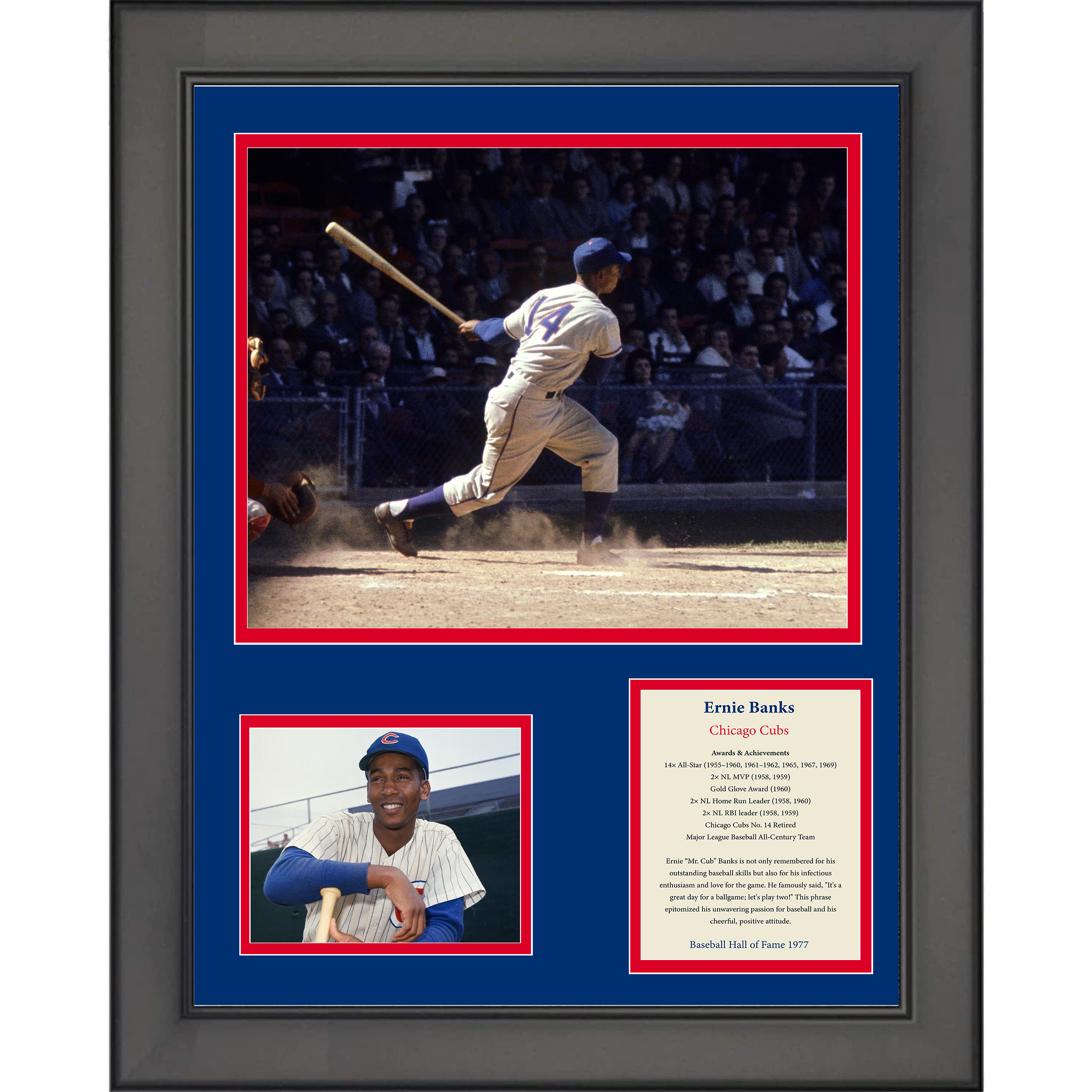 Framed Ernie Banks Hall of Fame Baseball 11"x14" Three Photo Collage