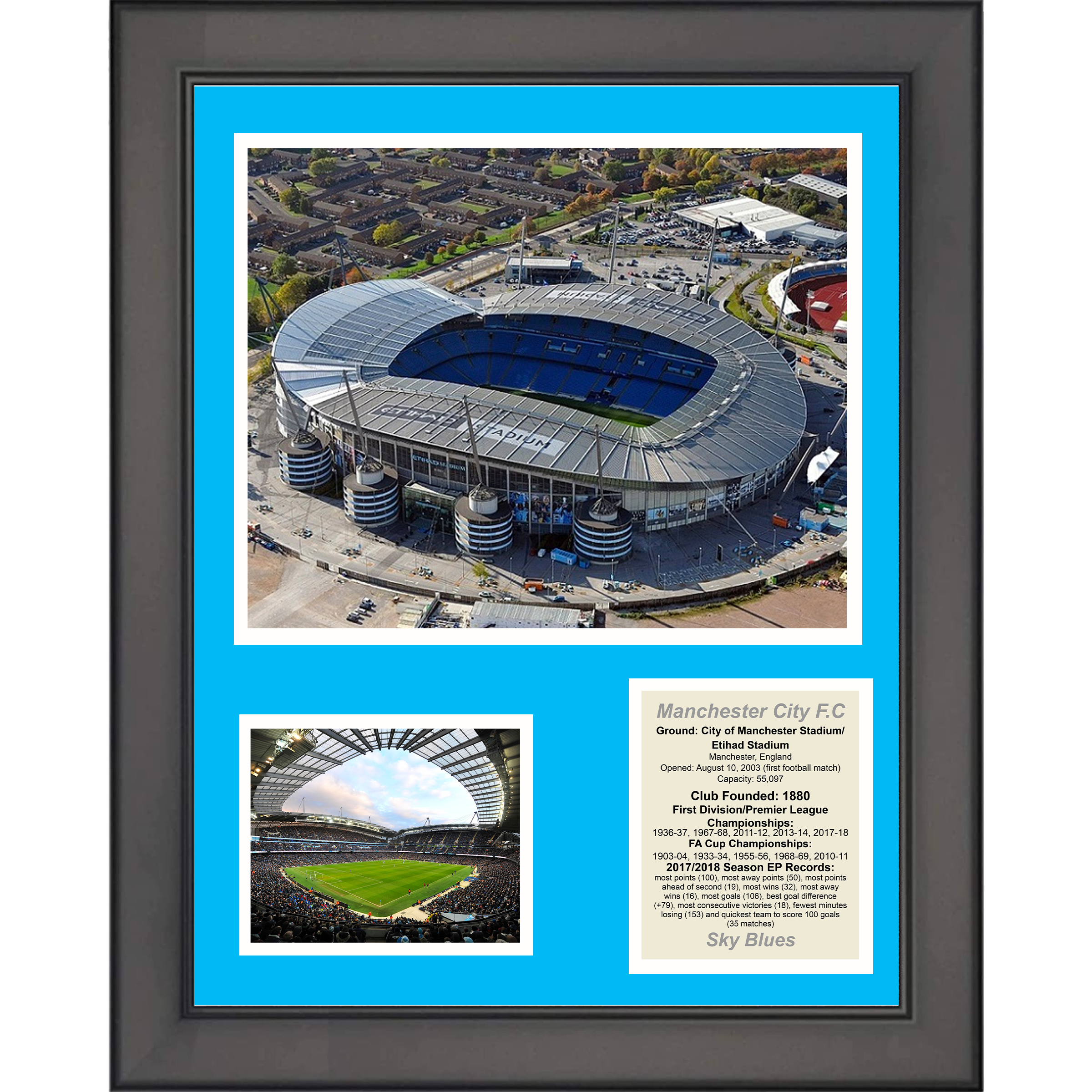 Framed Etihad Stadium Manchester City Soccer Futbol 11"x14" Three Photo Collage