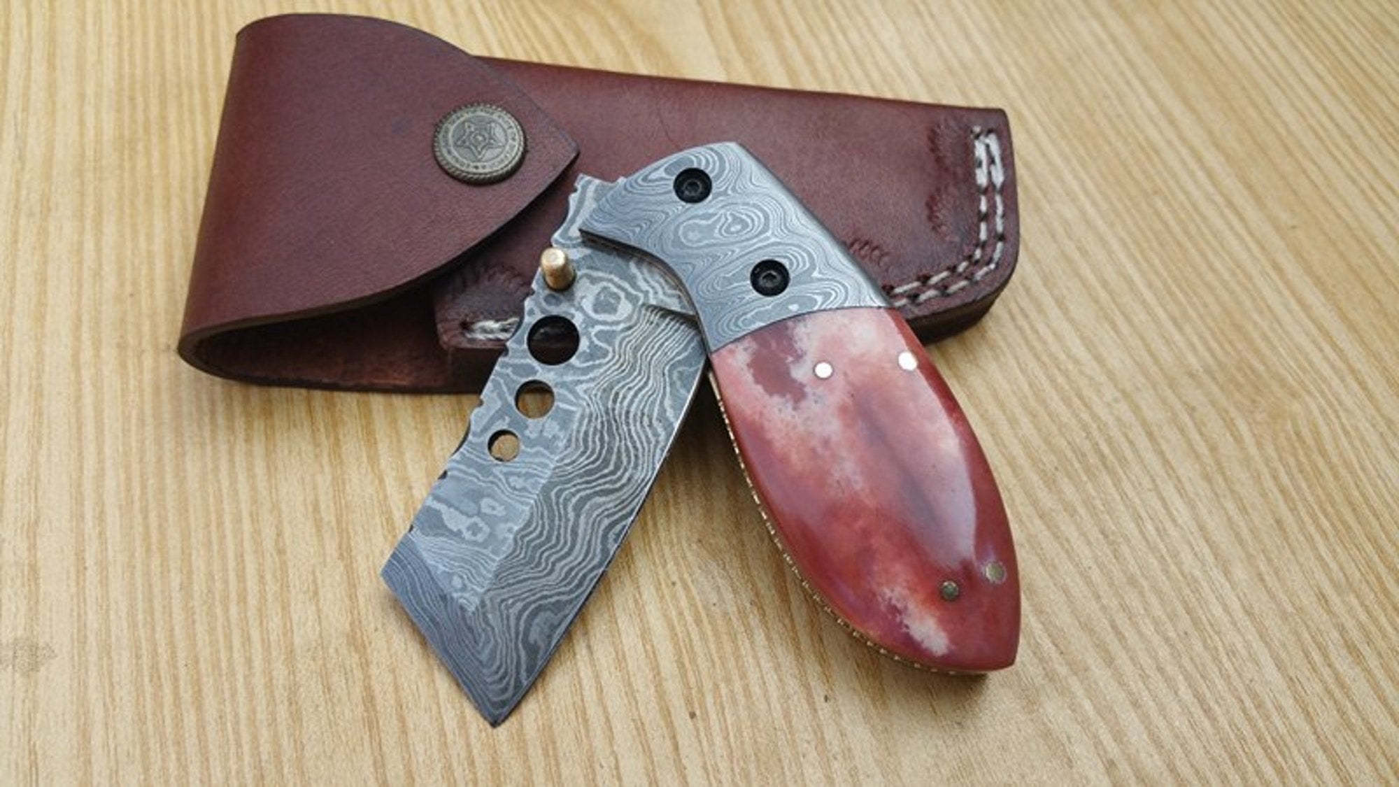 Everyday Carry Mini Tanto Damascus Pocket Knife - Colored Bone Elegance