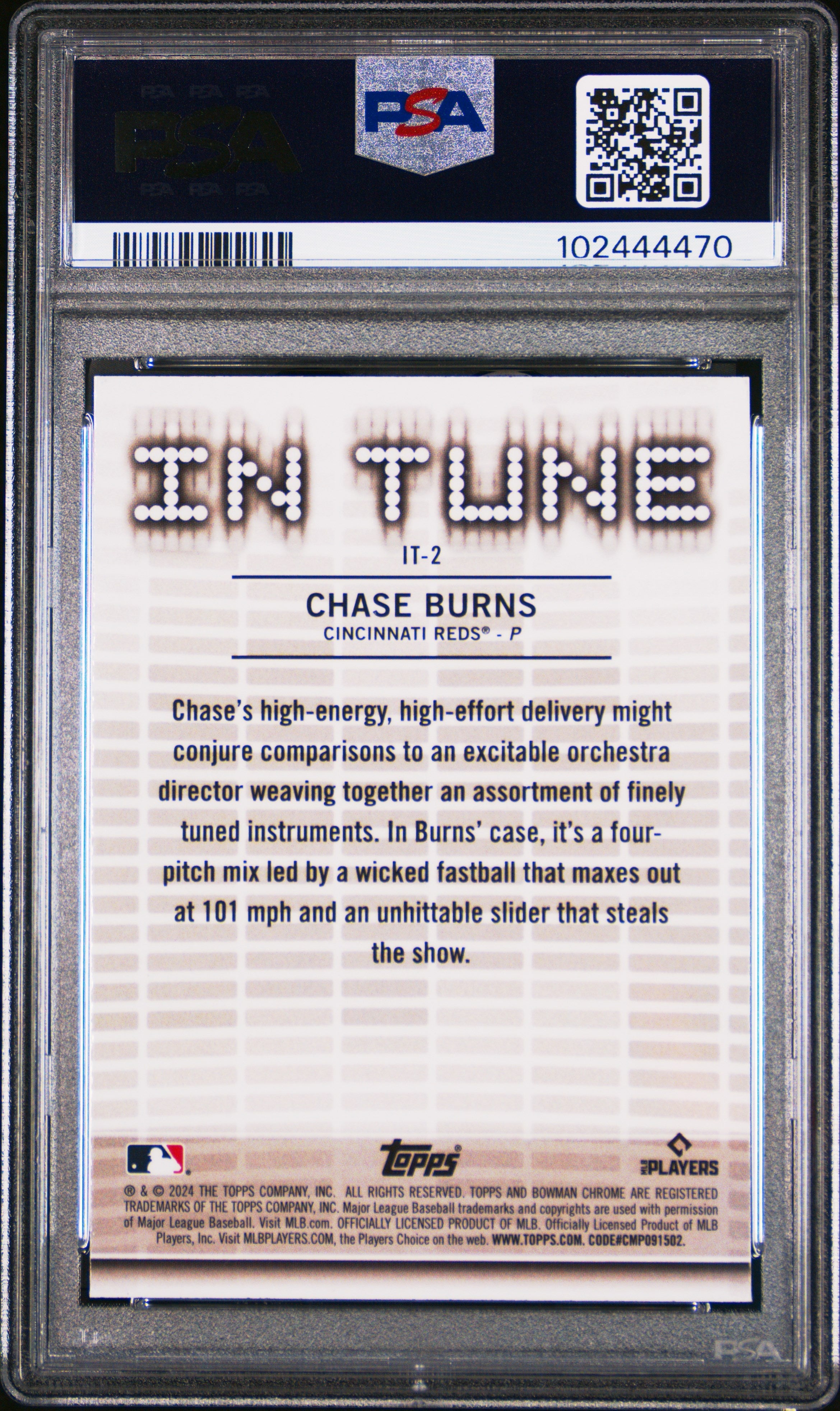 Graded 2024 Topps Bowman Draft Chase Burns #IT2 In Tune Rookie RC Baseball Card PSA 10 Gem Mint