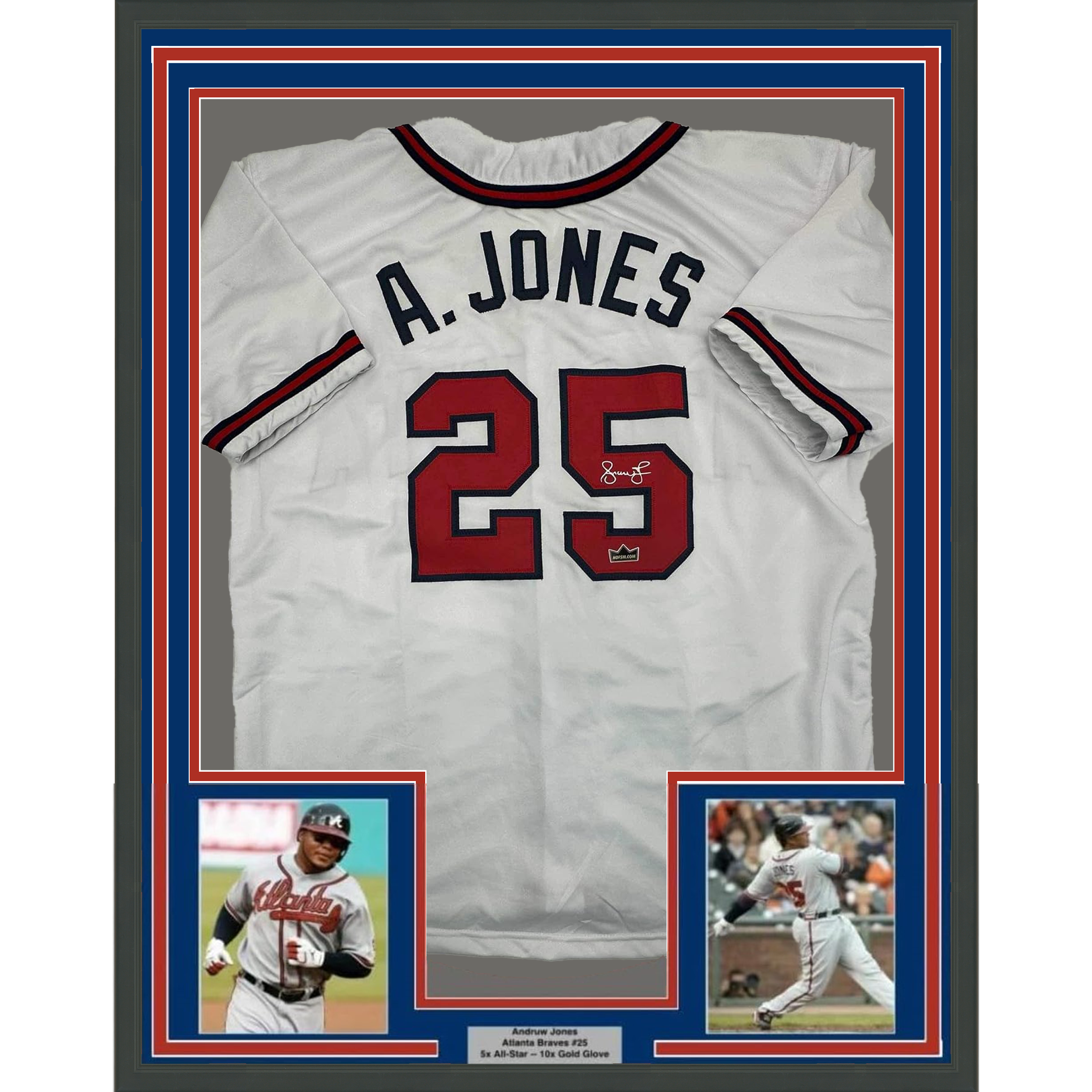 Framed Facsimile Autographed Andruw Jones 35x39 Atlanta White Reprint Laser Auto Baseball Jersey