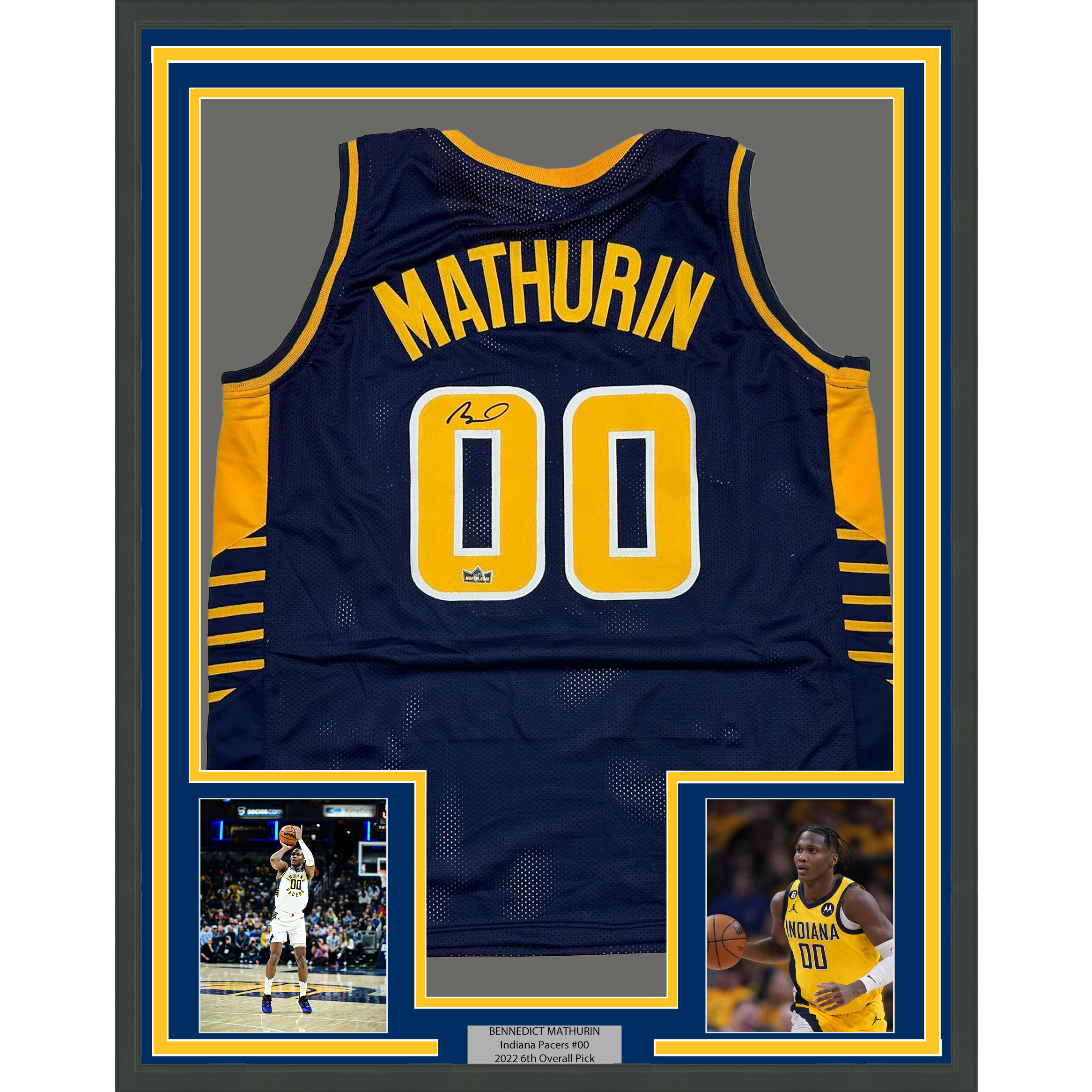 Framed Facsimile Autographed Bennedict Mathurin 35x39 Indiana Blue Reprint Laser Auto Basketball Jersey