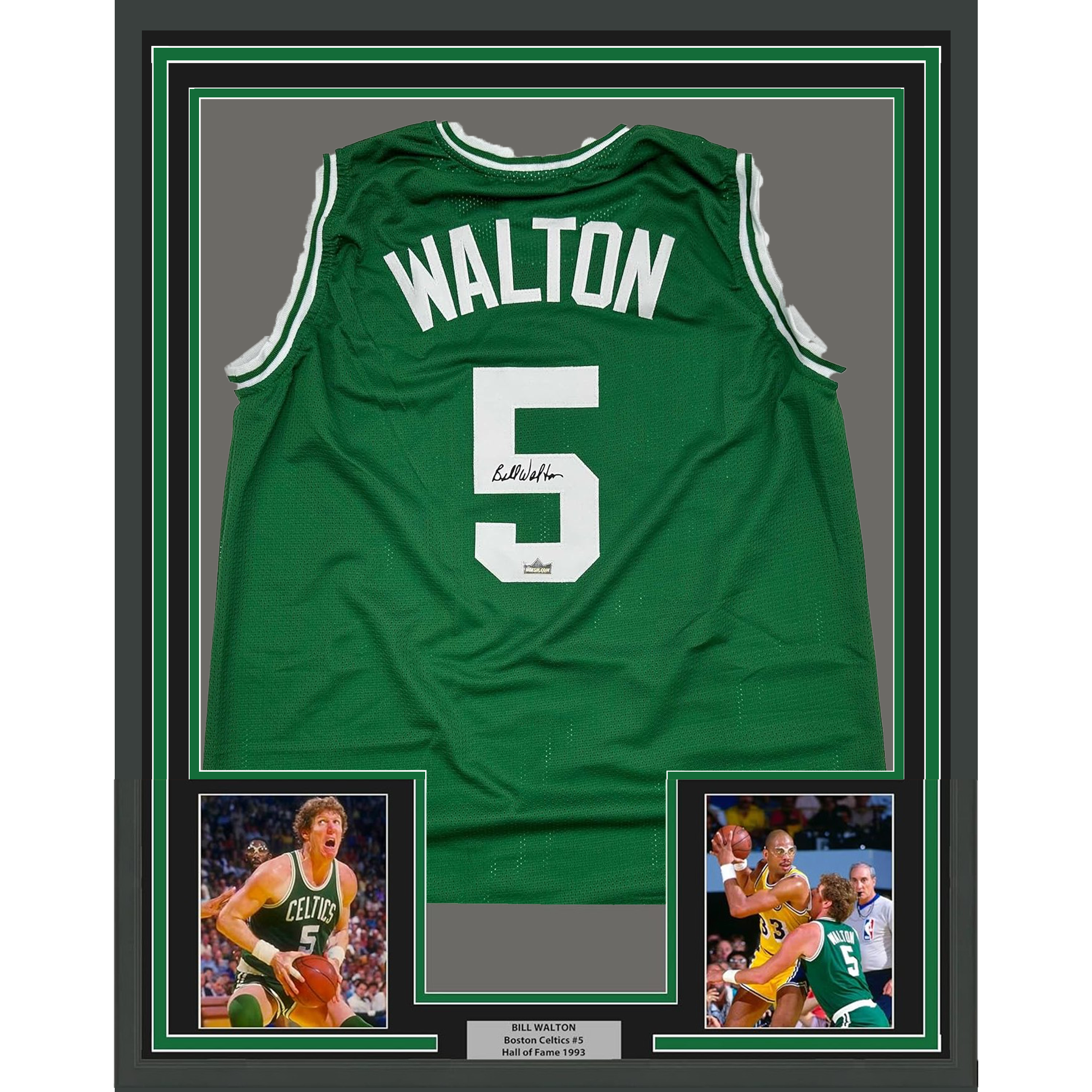 Framed Facsimile Autographed Bill Walton 35x39 Boston Green Reprint Laser Auto Basketball Jersey