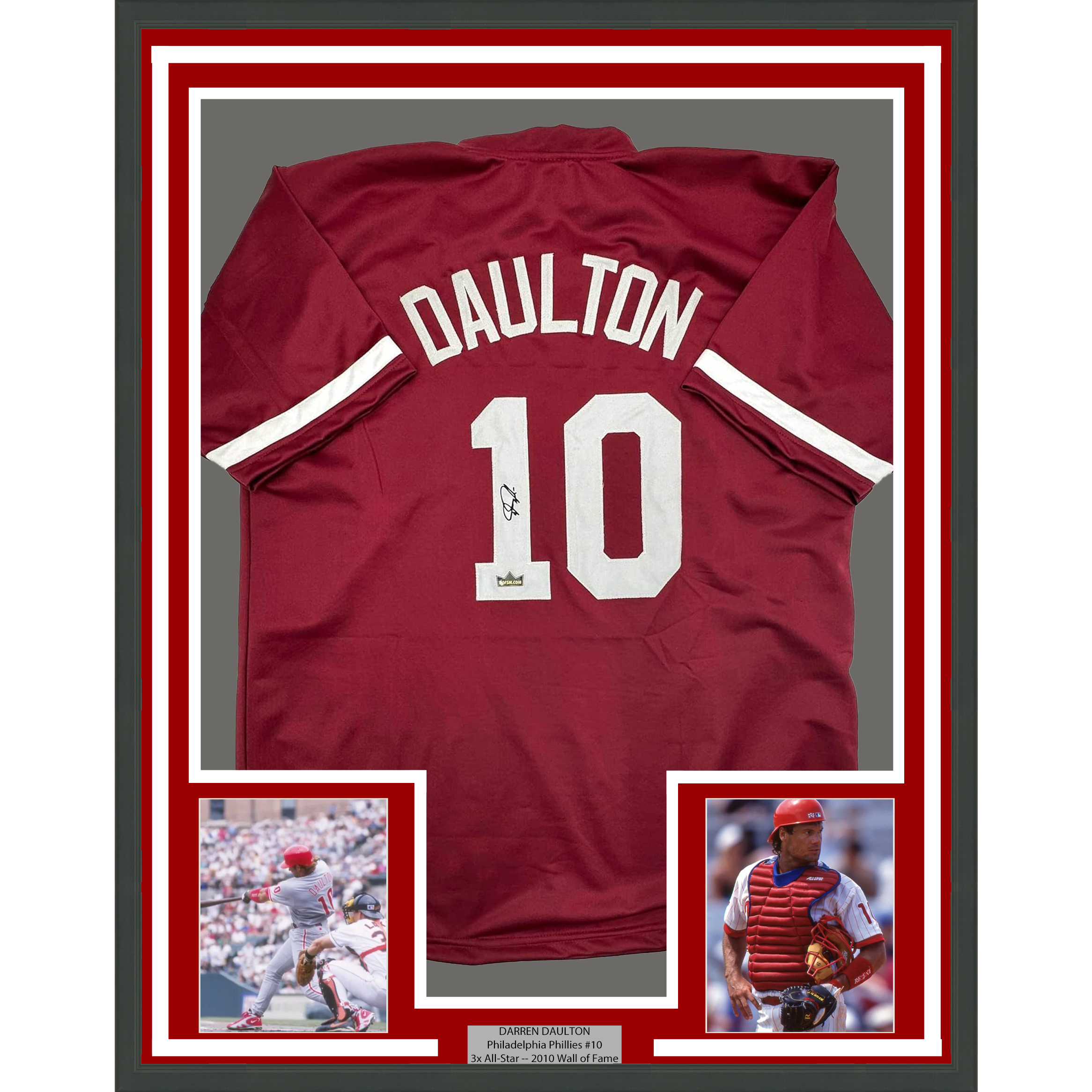Framed Facsimile Autographed Darren Daulton 35x39 Philadelphia Maroon Reprint Laser Auto Baseball Jersey