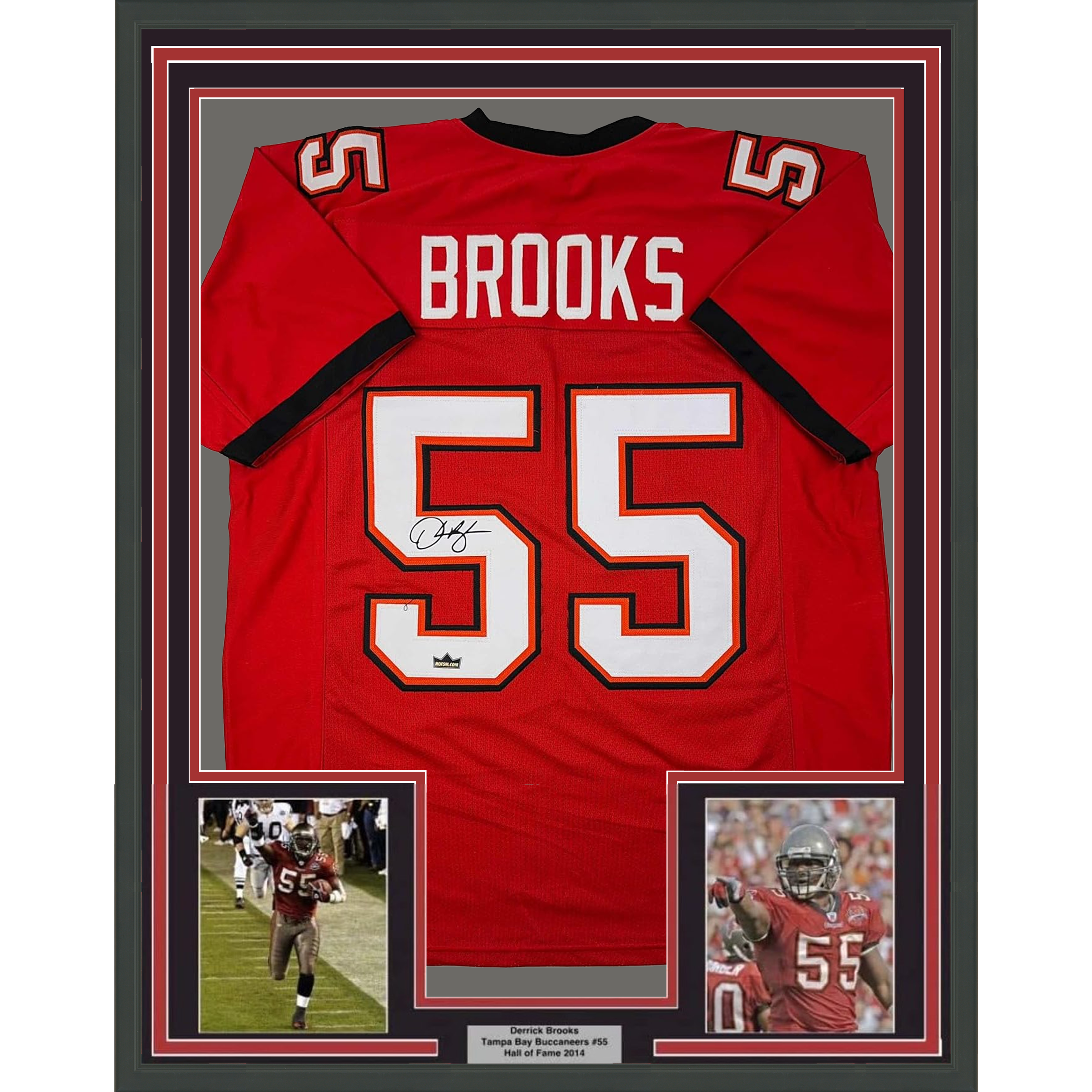 Framed Facsimile Autographed Derrick Brooks 35x39 Tampa Bay Red Reprint Laser Auto Football Jersey