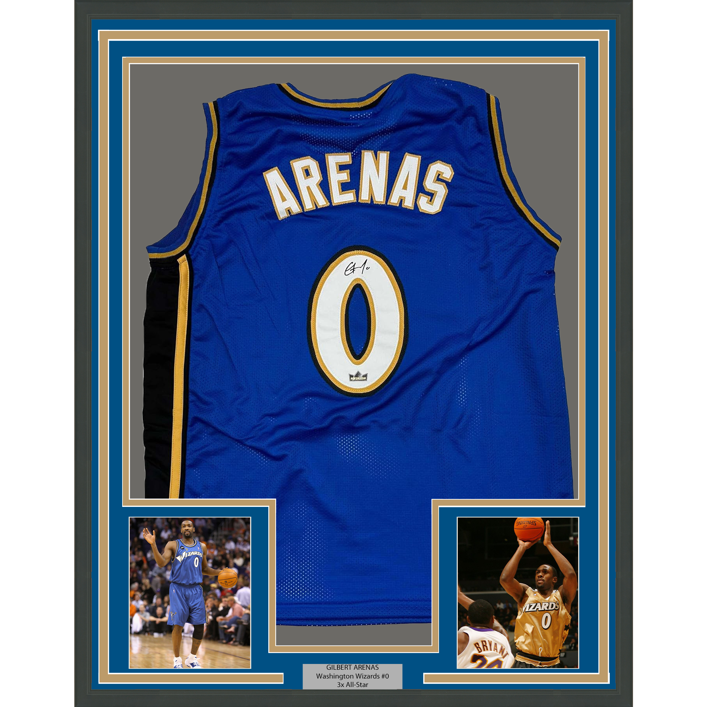 Framed Facsimile Autographed Gilbert Arenas 35x39 Washington Blue Reprint Laser Auto Basketball Jersey