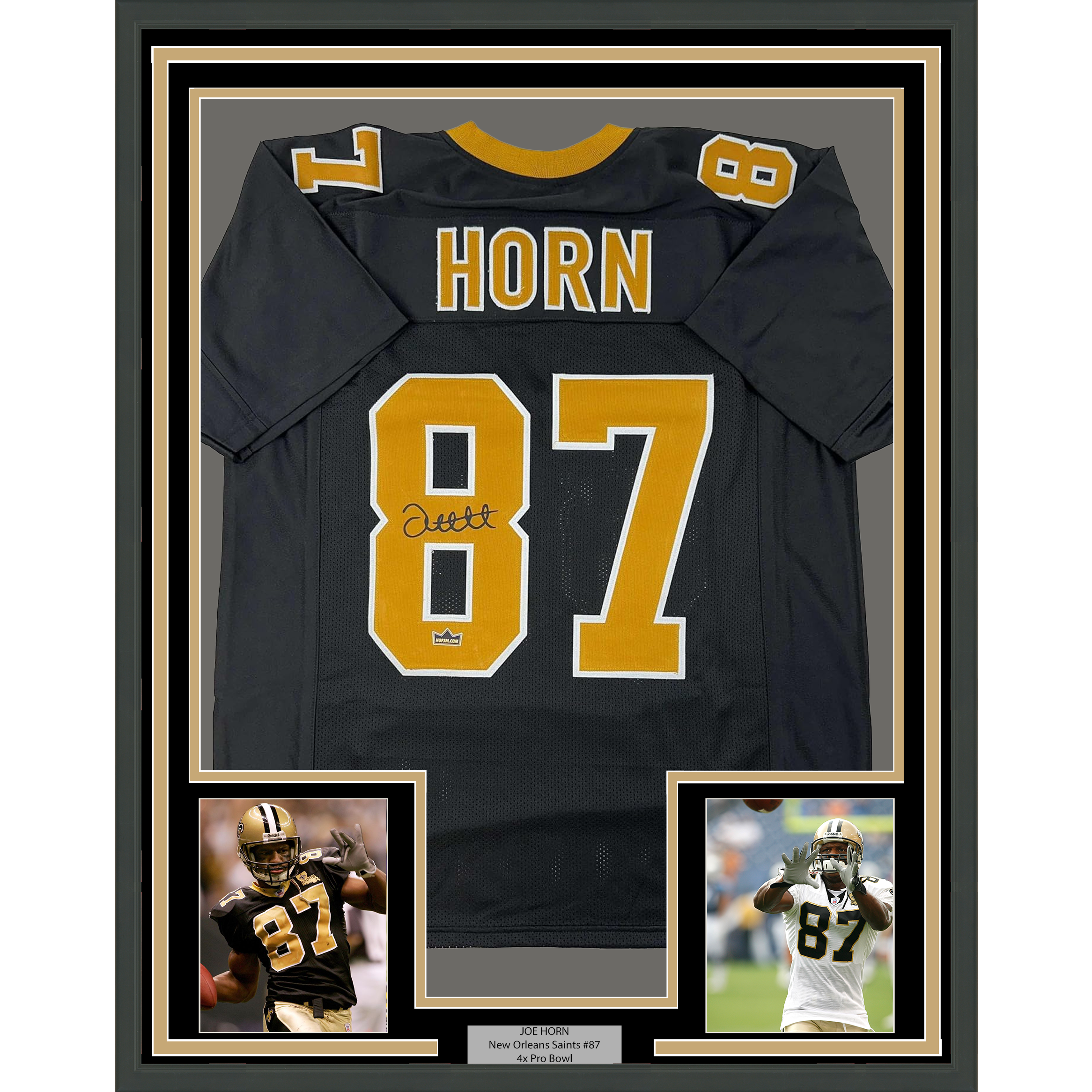 Framed Facsimile Autographed Joe Horn 35x39 New Orleans Black Reprint Laser Auto Football Jersey