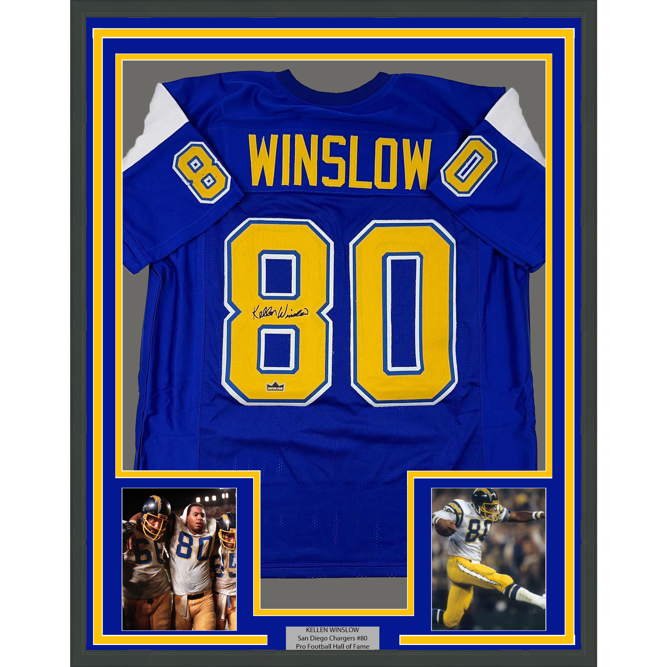 Framed Facsimile Autographed Kellen Winslow Sr. 35x39 San Diego Blue Reprint Laser Auto Football Jersey