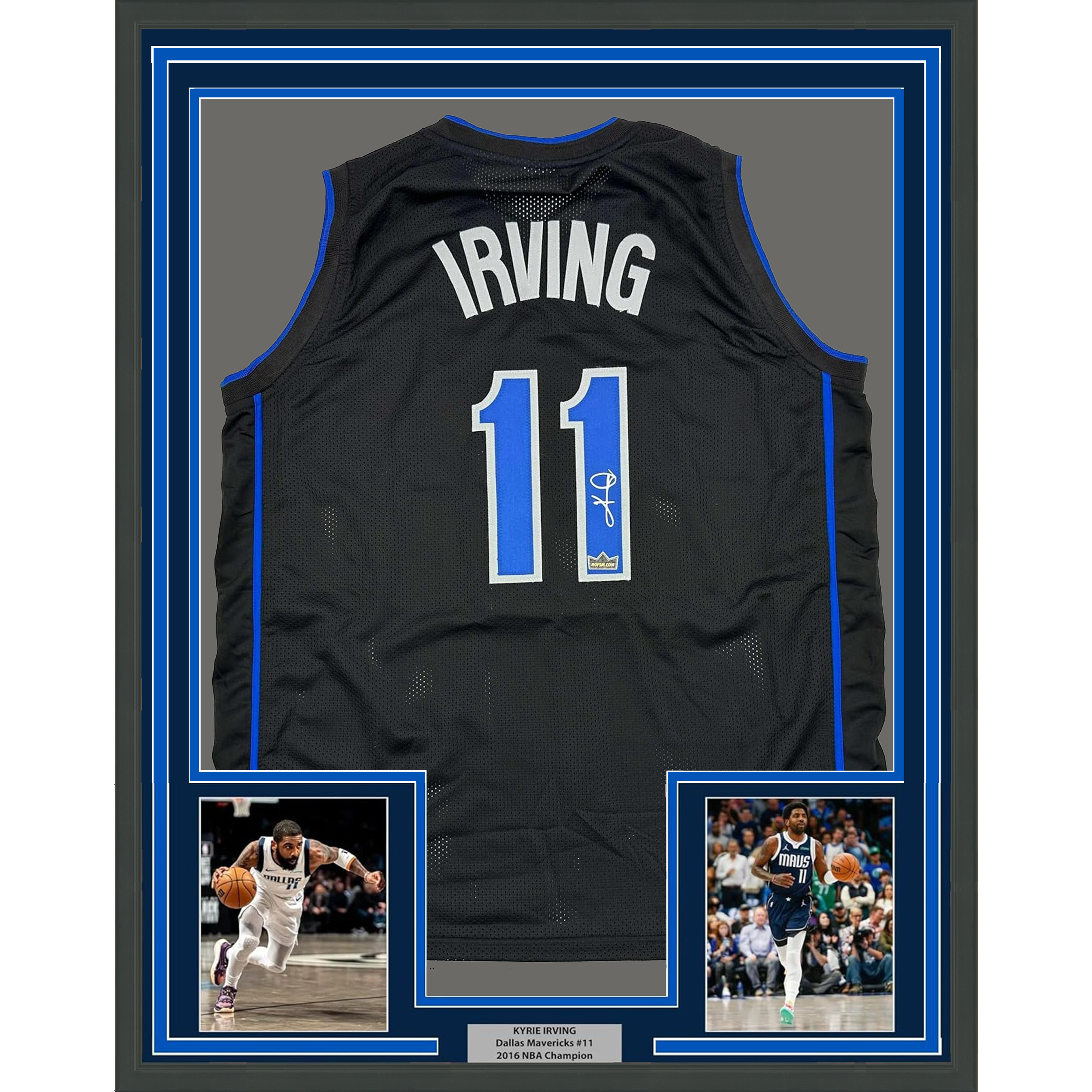 Framed Facsimile Autographed Kyrie Irving 35x39 Dallas Black Reprint Laser Auto Basketball Jersey