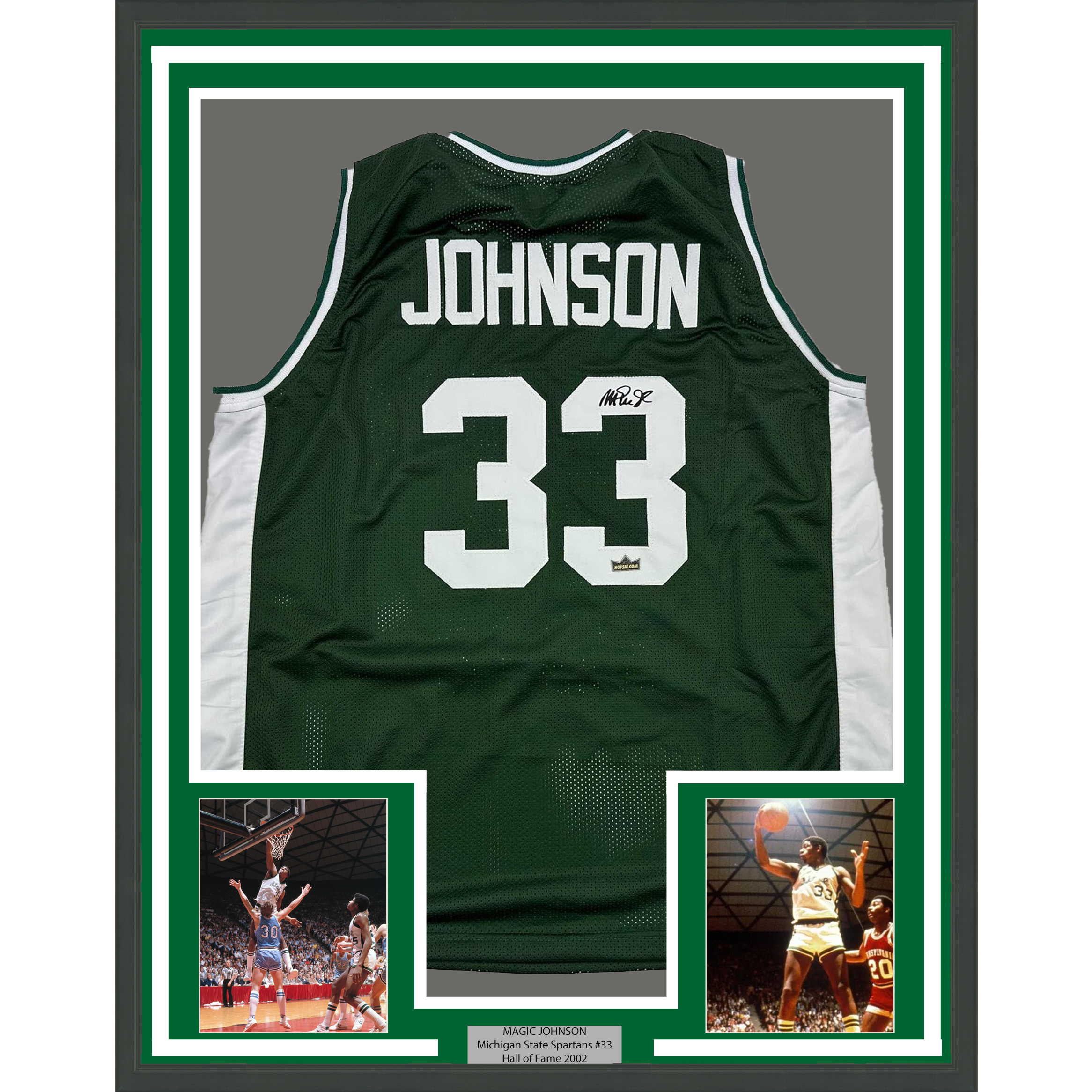 Framed Facsimile Autographed Earvin Magic Johnson 35x39 Michigan State Green Reprint Laser Auto College Basketball Jersey