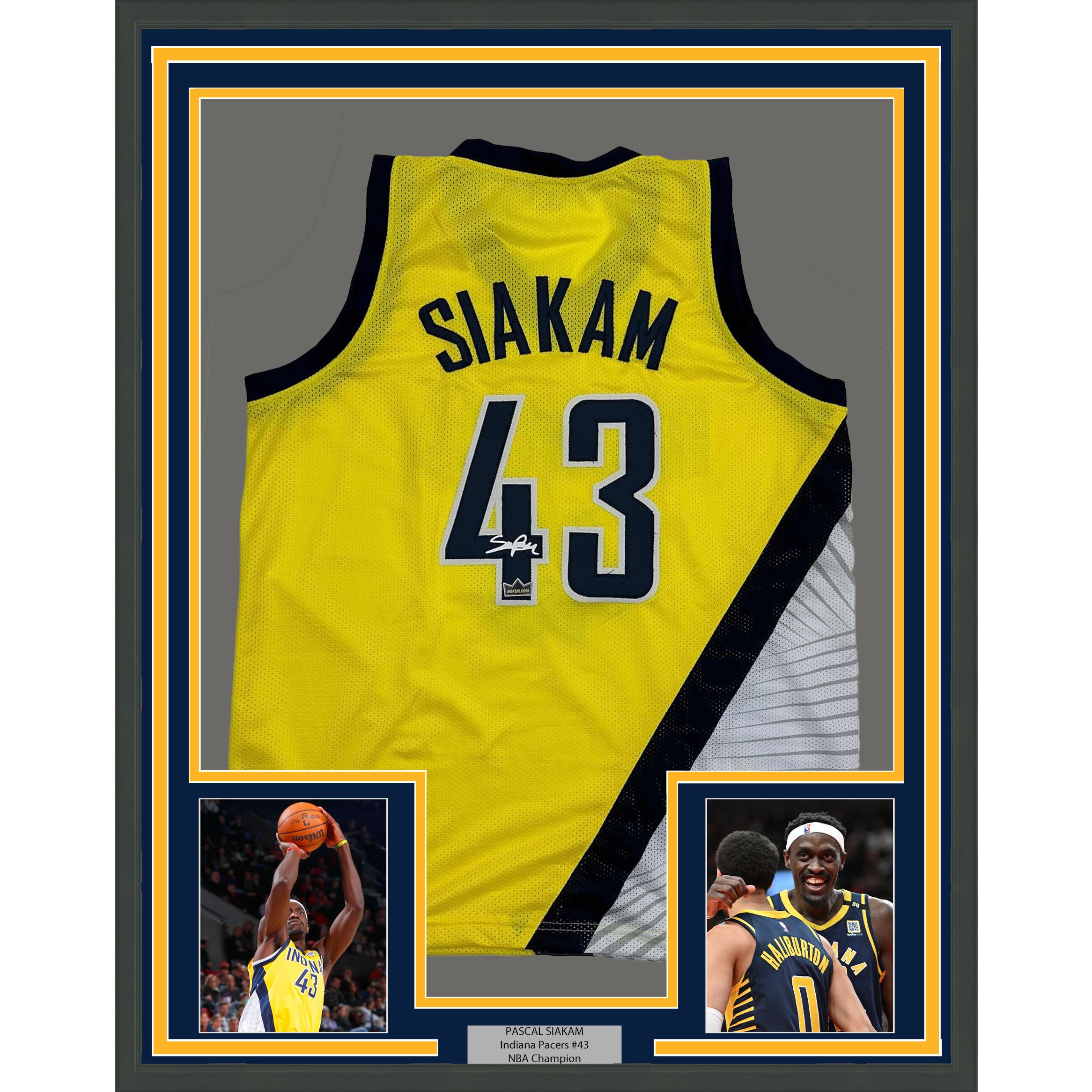 Framed Facsimile Autographed Pascal Siakam 35x39 Indiana Yellow Reprint Laser Auto Basketball Jersey