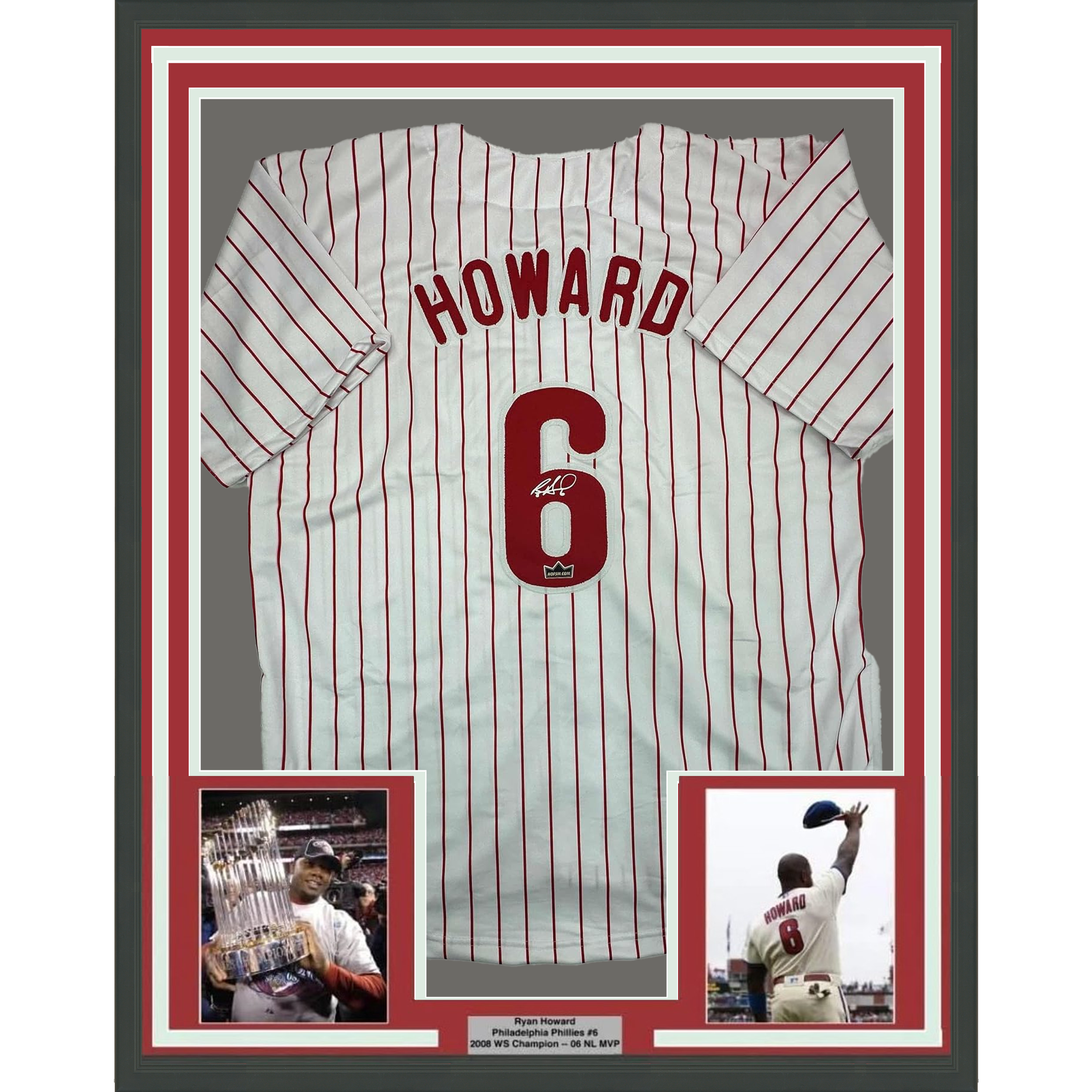 Framed Facsimile Autographed Ryan Howard 35x39 Philadelphia Pinstripe Reprint Laser Auto Baseball Jersey